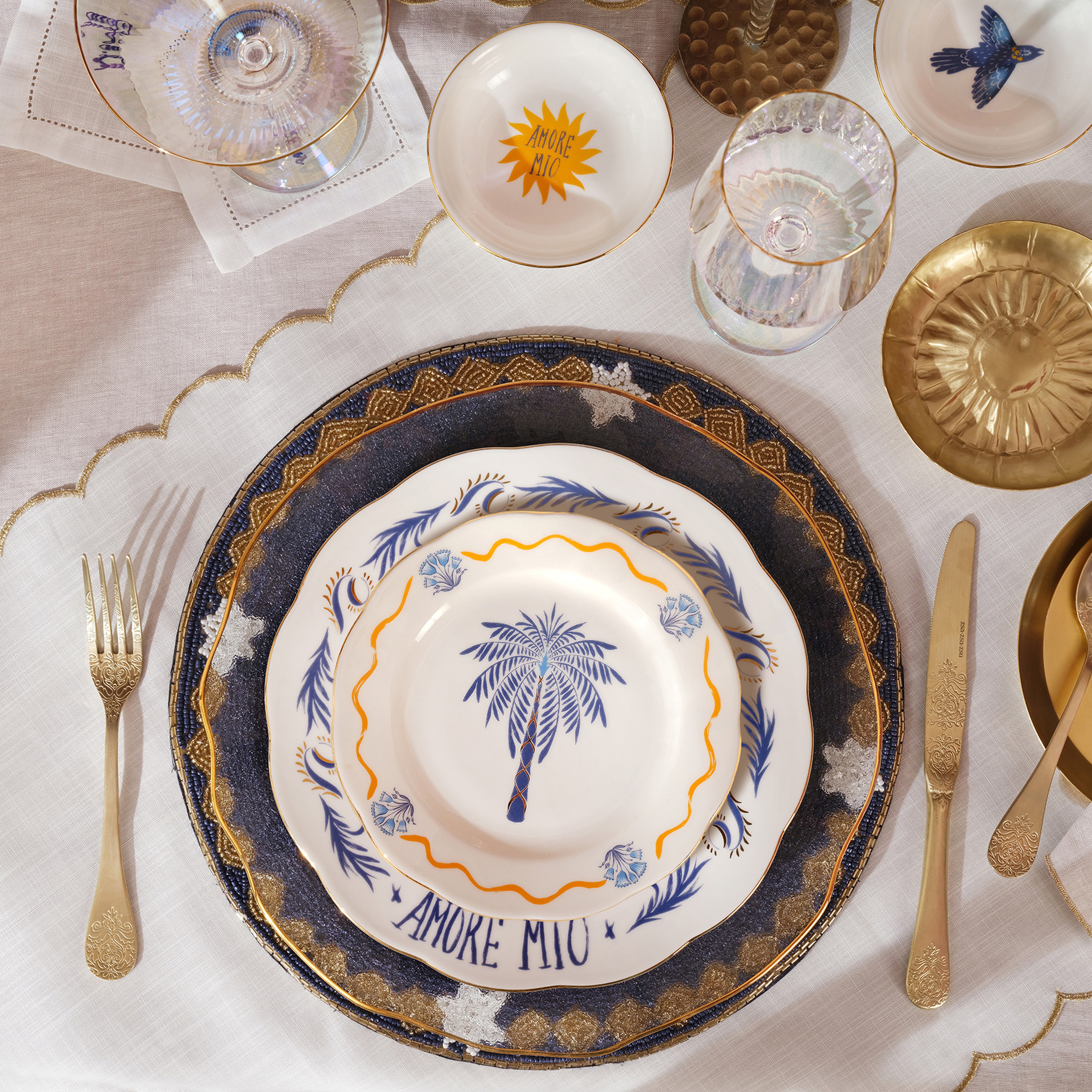 Emet Porselen Pasta Tabağı 20x20x2.4 Cm Lacıvert - Sarı