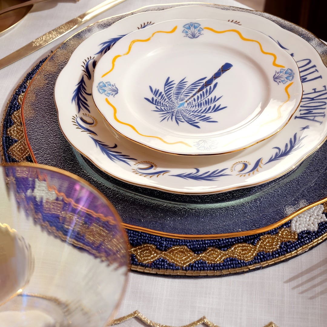 Emet Porselen Pasta Tabağı 20x20x2.4 Cm Lacıvert - Sarı