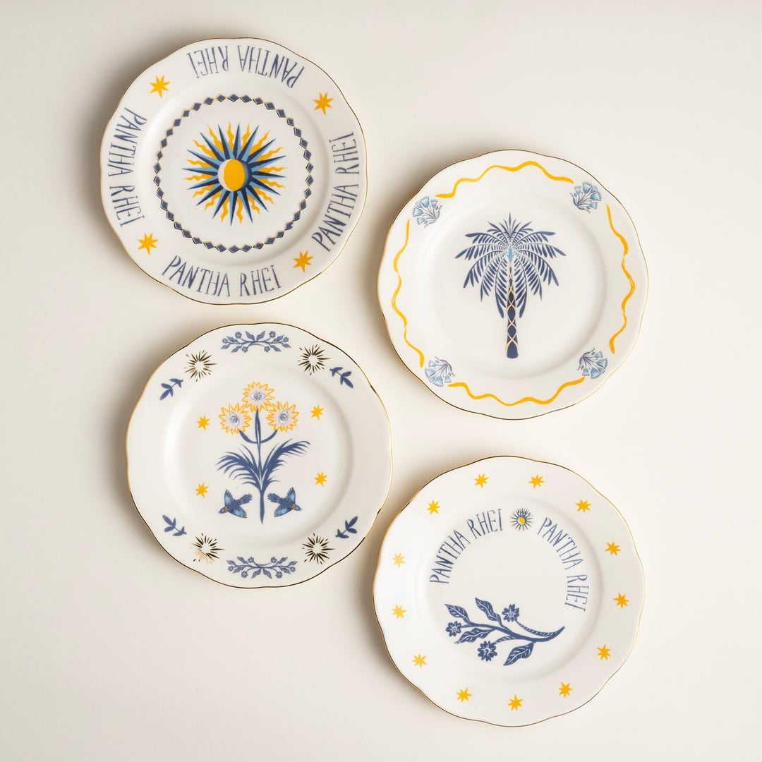 Emet Porselen Pasta Tabağı 20x20x2.4 Cm Lacıvert - Sarı