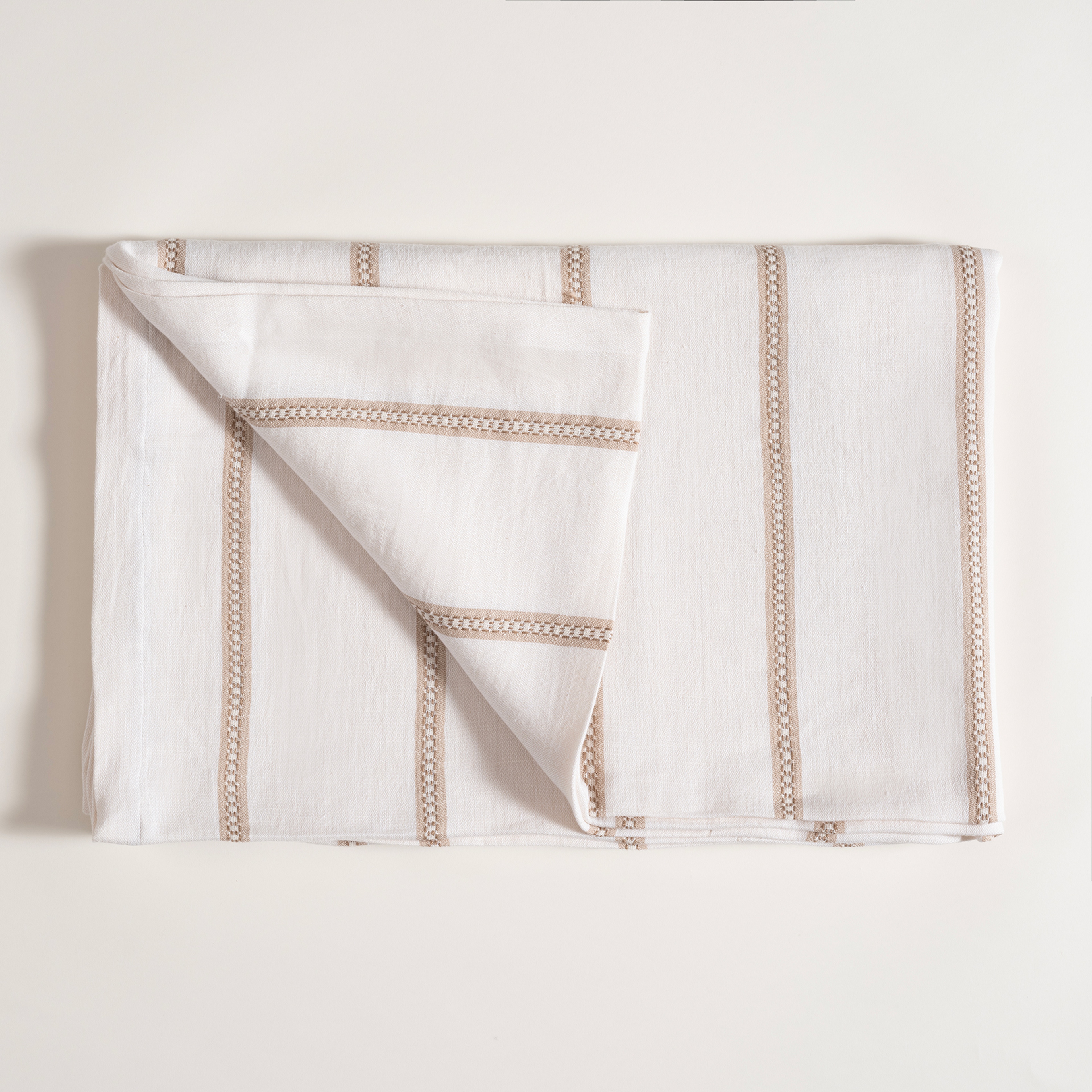 Nilüfer İplik Boyalı Pamuk Keten Pamuk Keten Masa Örtüsü 160x240 Cm Ekru