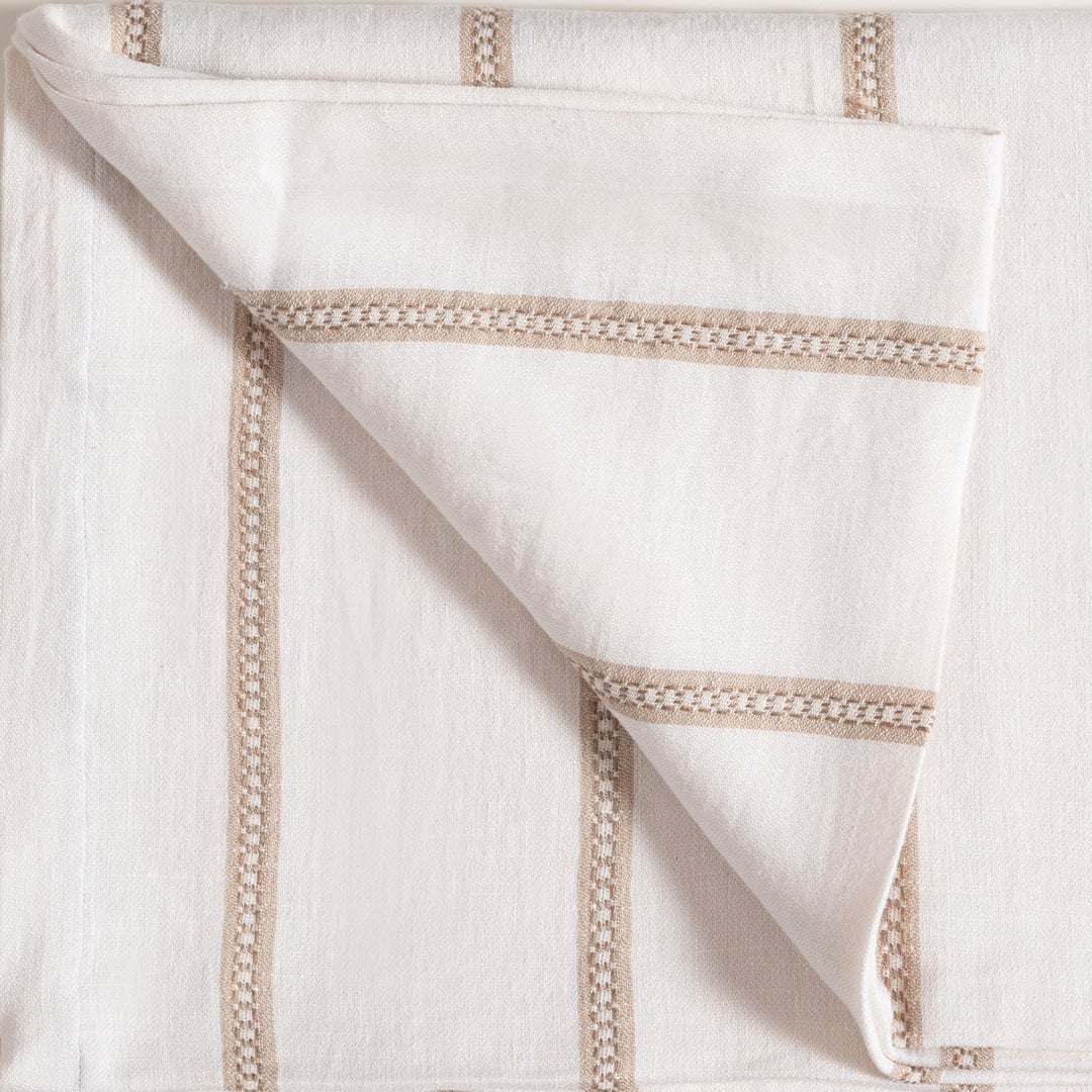 Nilüfer İplik Boyalı Pamuk Keten Pamuk Keten Masa Örtüsü 160x240 Cm Ekru