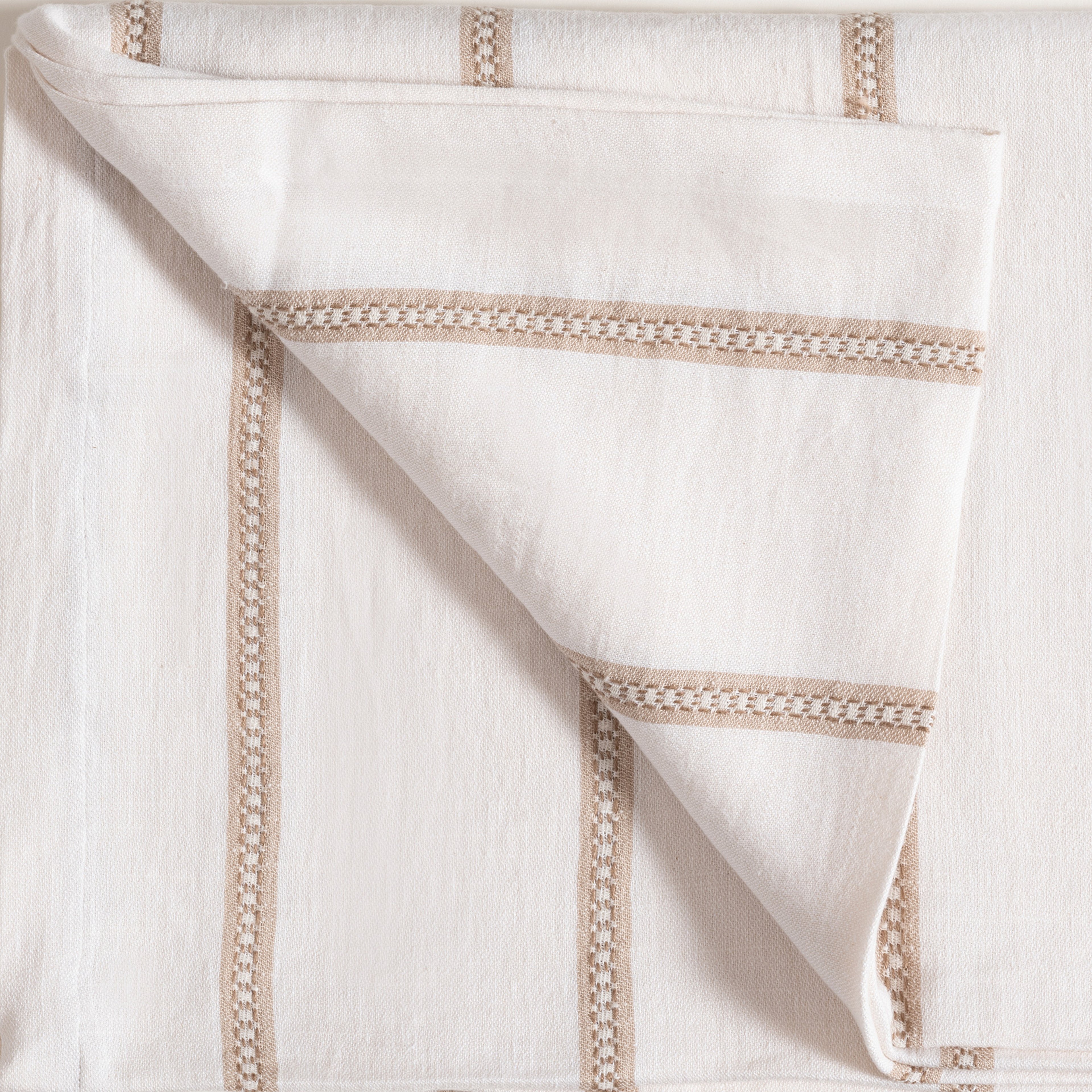 Nilüfer İplik Boyalı Pamuk Keten Pamuk Keten Masa Örtüsü 160x240 Cm Ekru