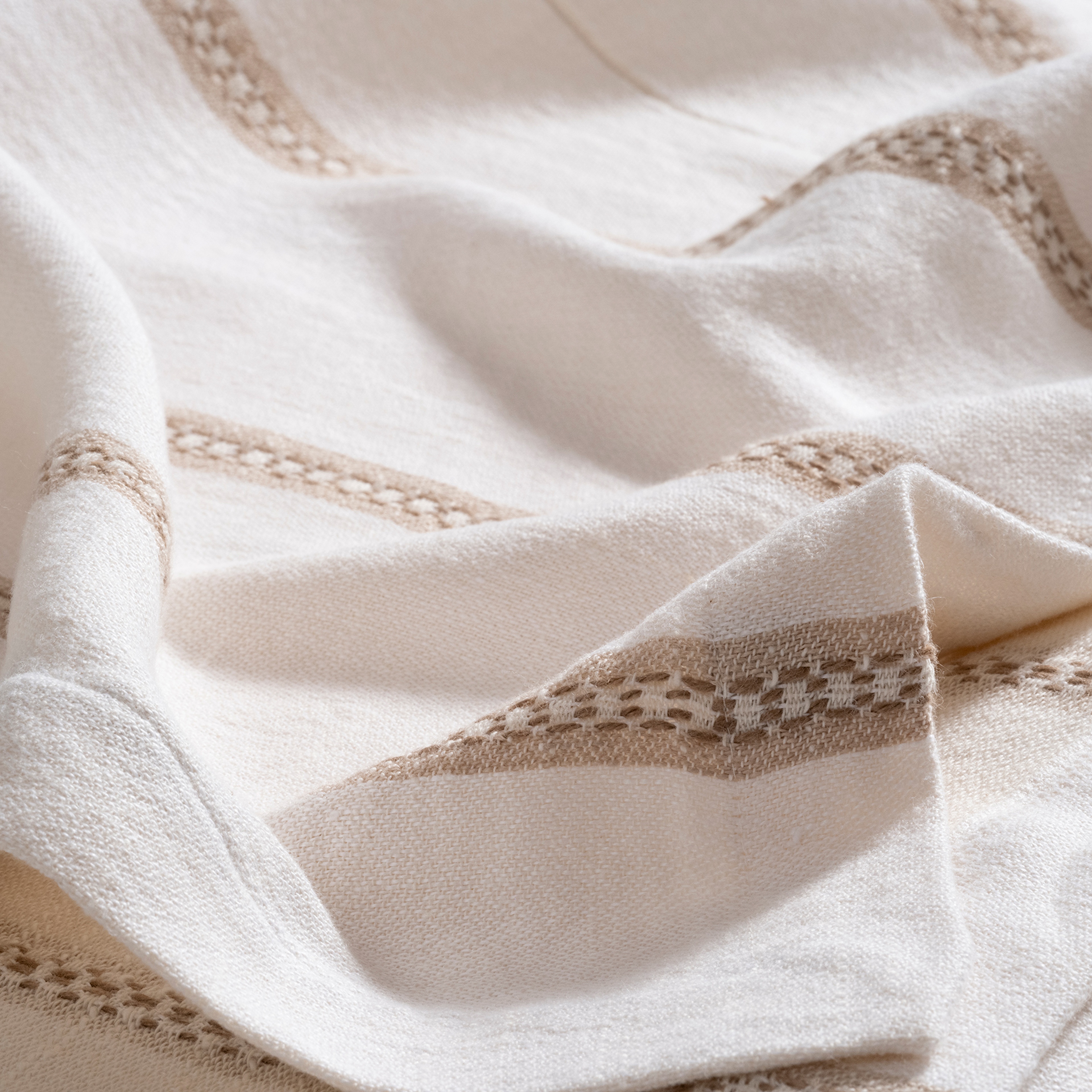 Nilüfer İplik Boyalı Pamuk Keten Pamuk Keten Masa Örtüsü 160x240 Cm Ekru