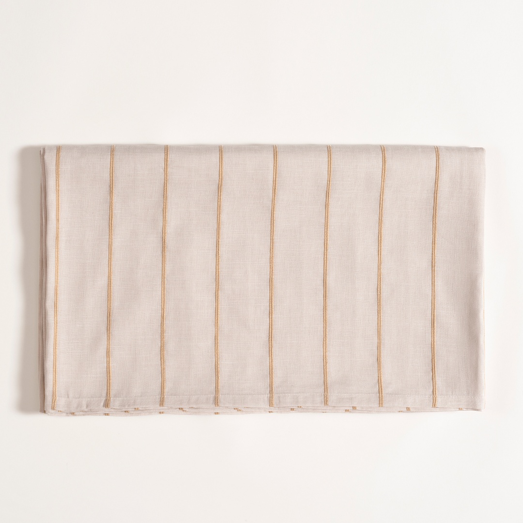 Nilüfer İplik Boyalı Pamuk Keten Pamuk Keten Masa Örtüsü 160x240 Cm Bej