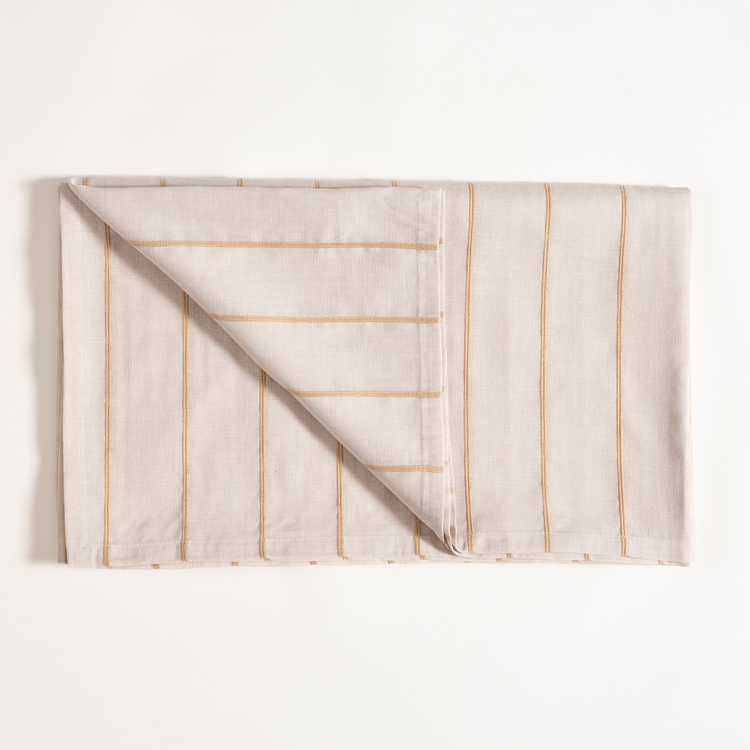 Nilüfer İplik Boyalı Pamuk Keten Pamuk Keten Masa Örtüsü 160x240 Cm Bej