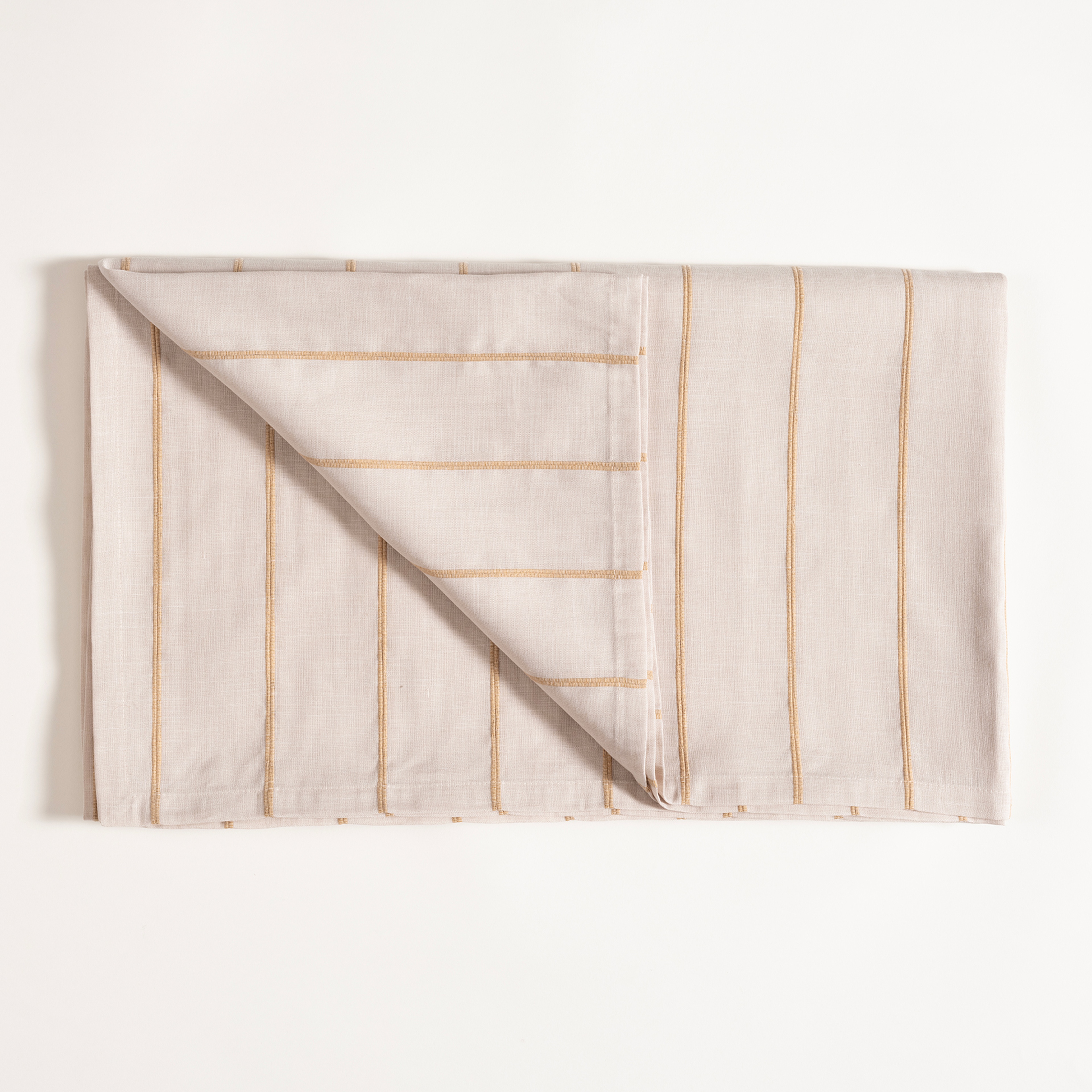 Nilüfer İplik Boyalı Pamuk Keten Pamuk Keten Masa Örtüsü 160x240 Cm Bej