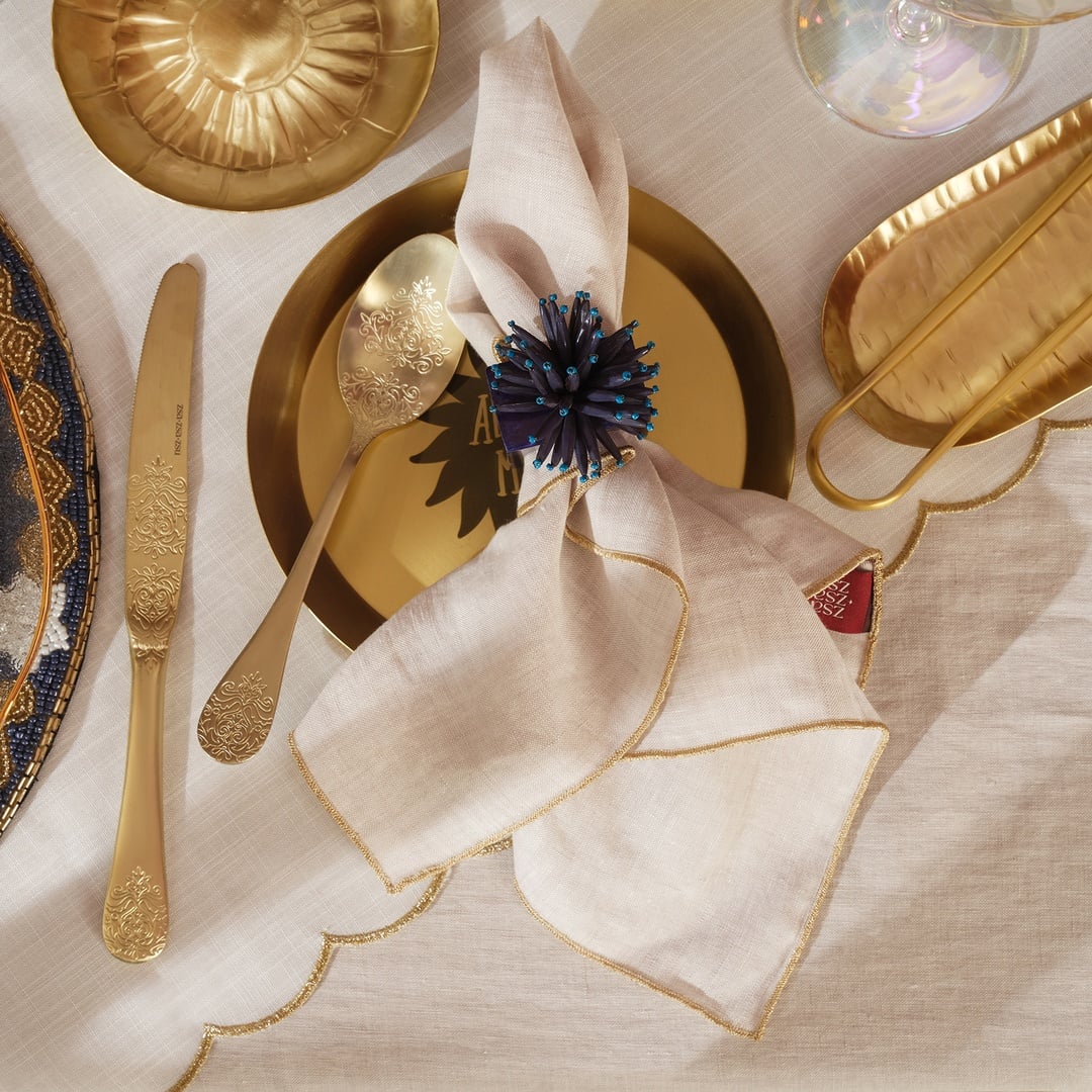 Nilüfer Overloklu Keten %100 Keten Peçete 40x40 Cm Bej