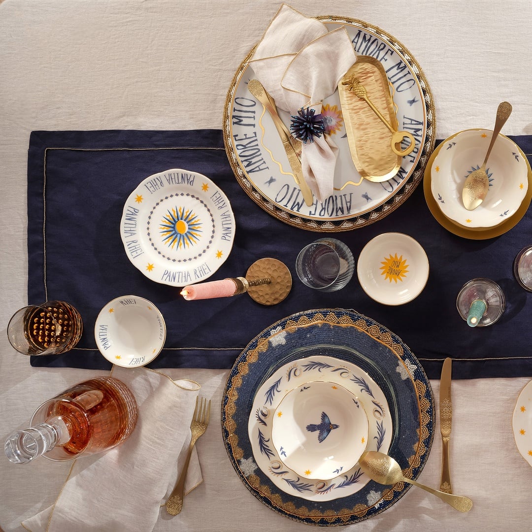 Nilüfer Zincir Kenarlı Keten %100 Keten Runner 40x150 Cm Lacivert