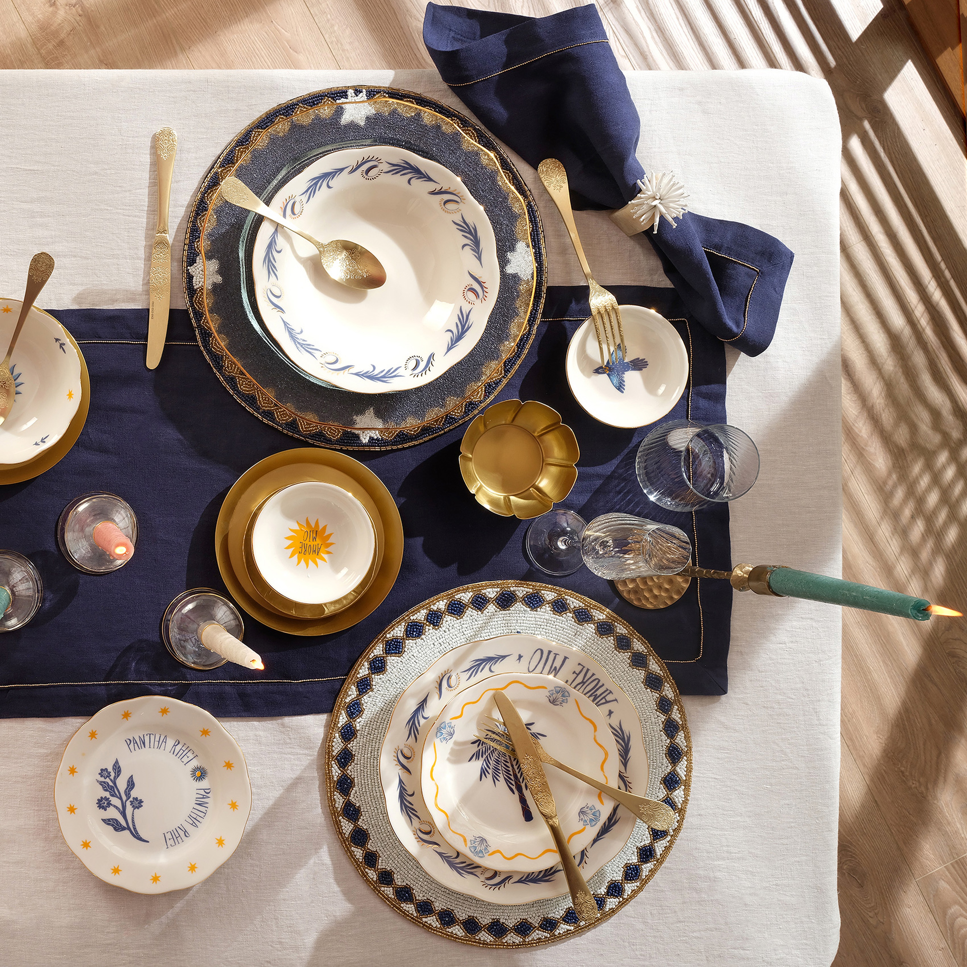 Nilüfer Zincir Kenarlı Keten %100 Keten Runner 40x150 Cm Lacivert