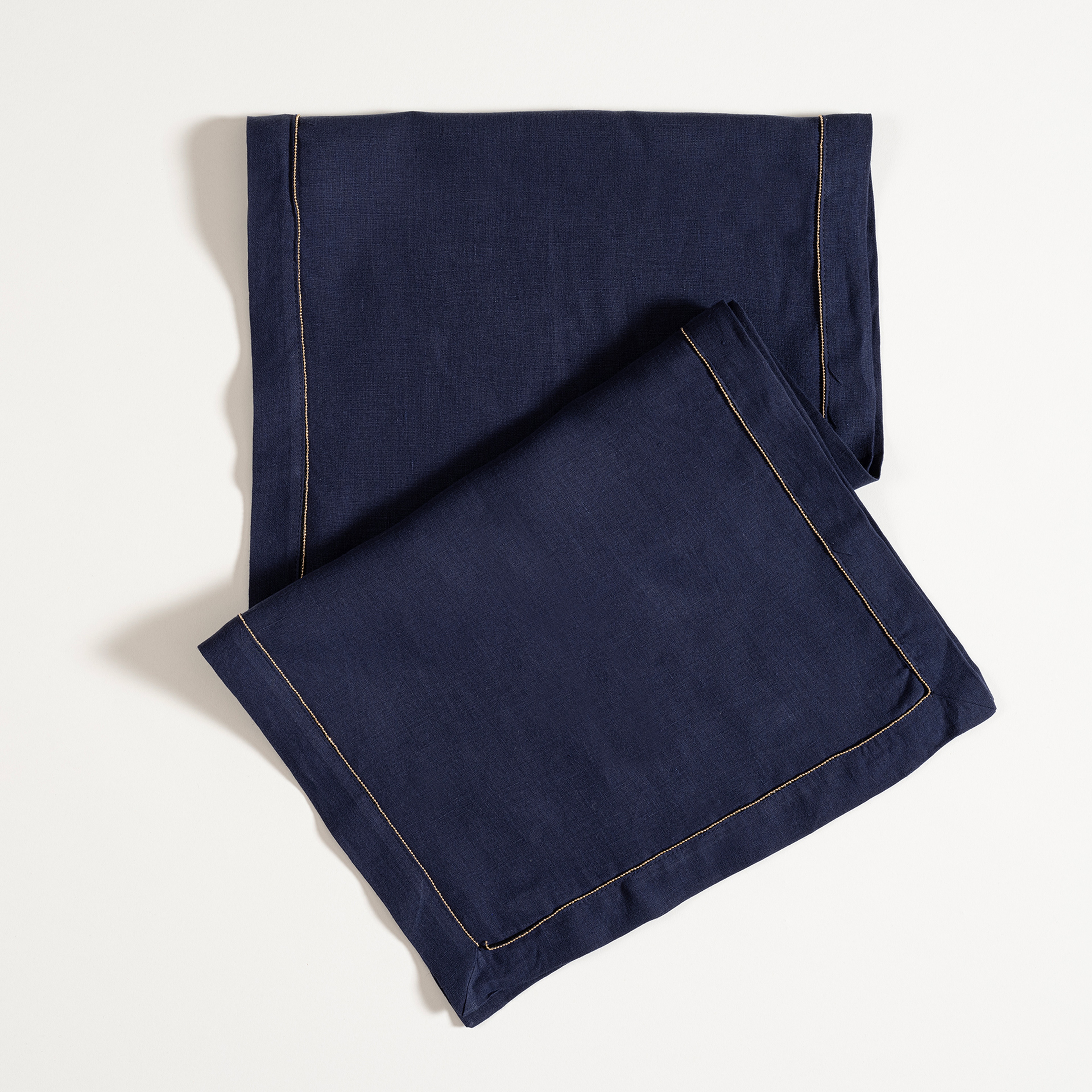 Nilüfer Zincir Kenarlı Keten %100 Keten Runner 40x150 Cm Lacivert