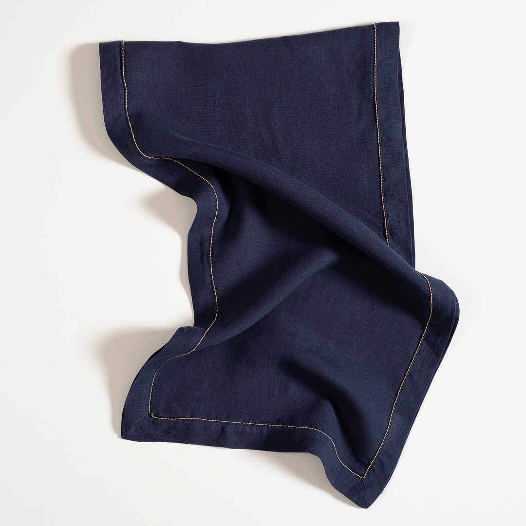 Nilüfer Zincir Kenarlı Keten %100 Keten Runner 40x150 Cm Lacivert