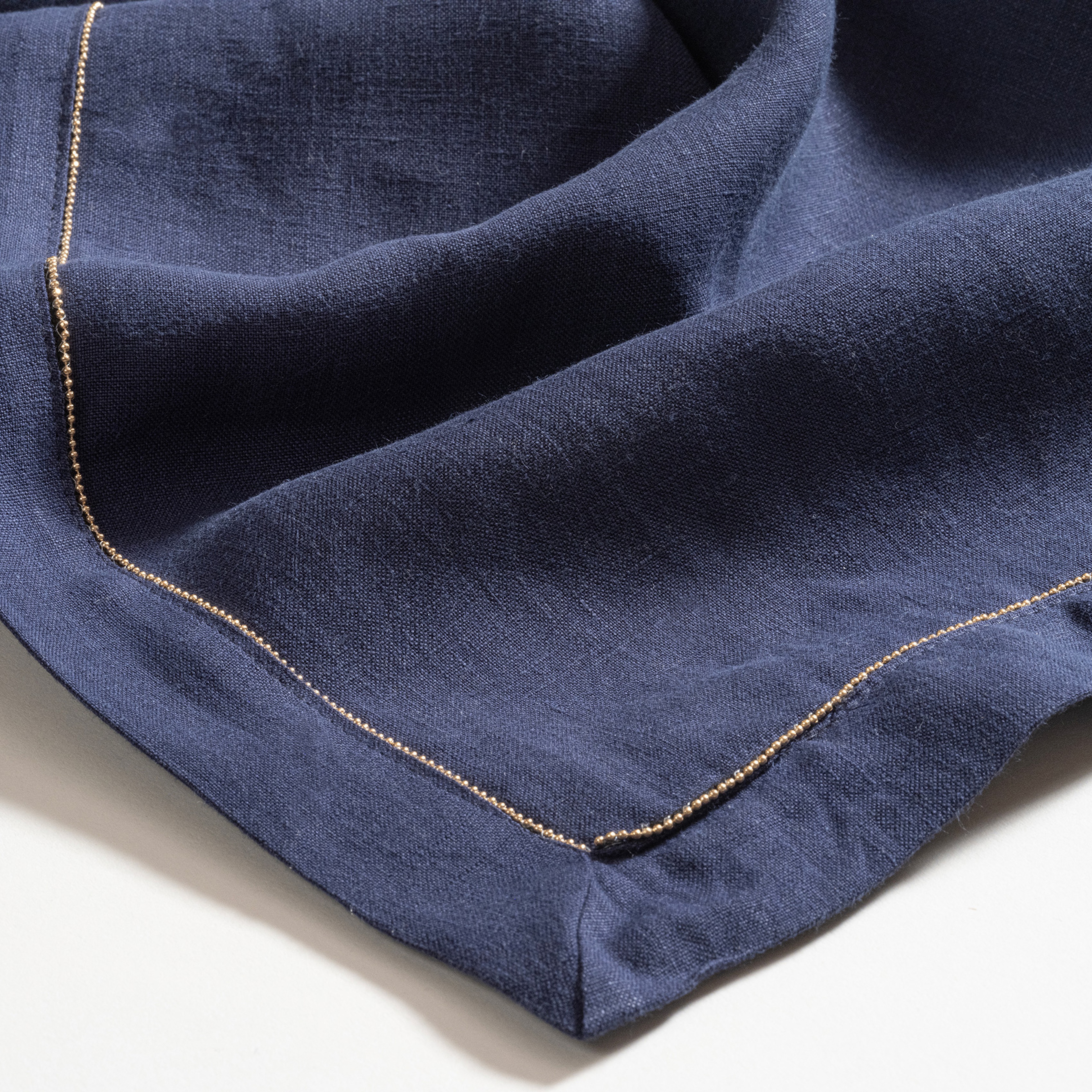 Nilüfer Zincir Kenarlı Keten %100 Keten Runner 40x150 Cm Lacivert