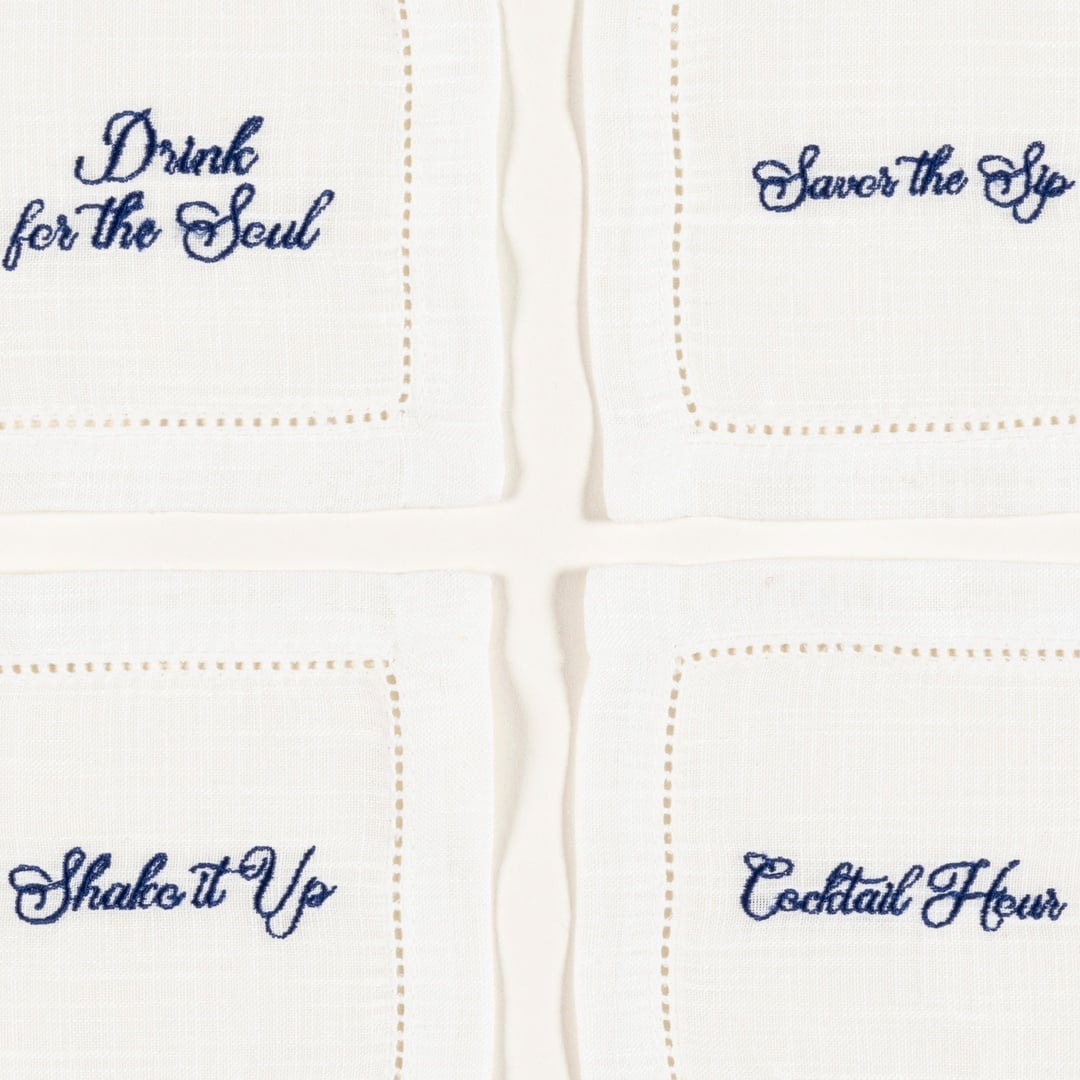 Prusa Nakışlı 4'lü Polyester %100 Polyester Kokteyl Peçetesi 13x13 Cm Beyaz