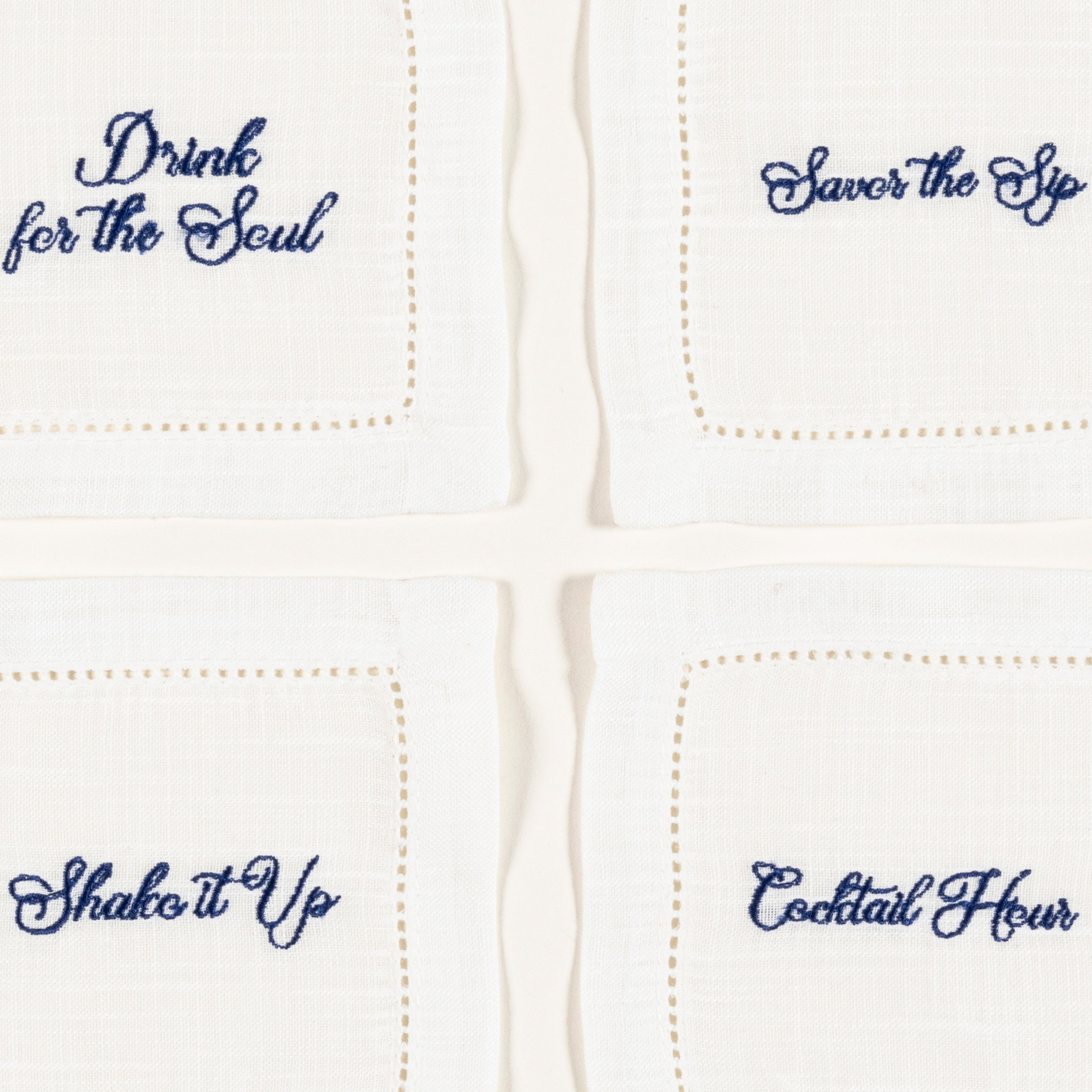 Prusa Nakışlı 4'lü Polyester %100 Polyester Kokteyl Peçetesi 13x13 Cm Beyaz