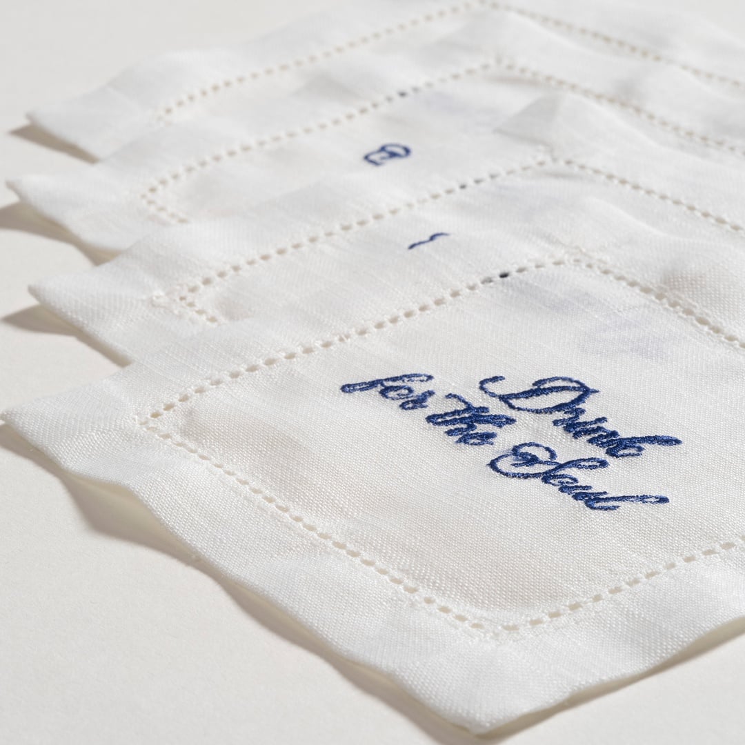 Prusa Nakışlı 4'lü Polyester %100 Polyester Kokteyl Peçetesi 13x13 Cm Beyaz