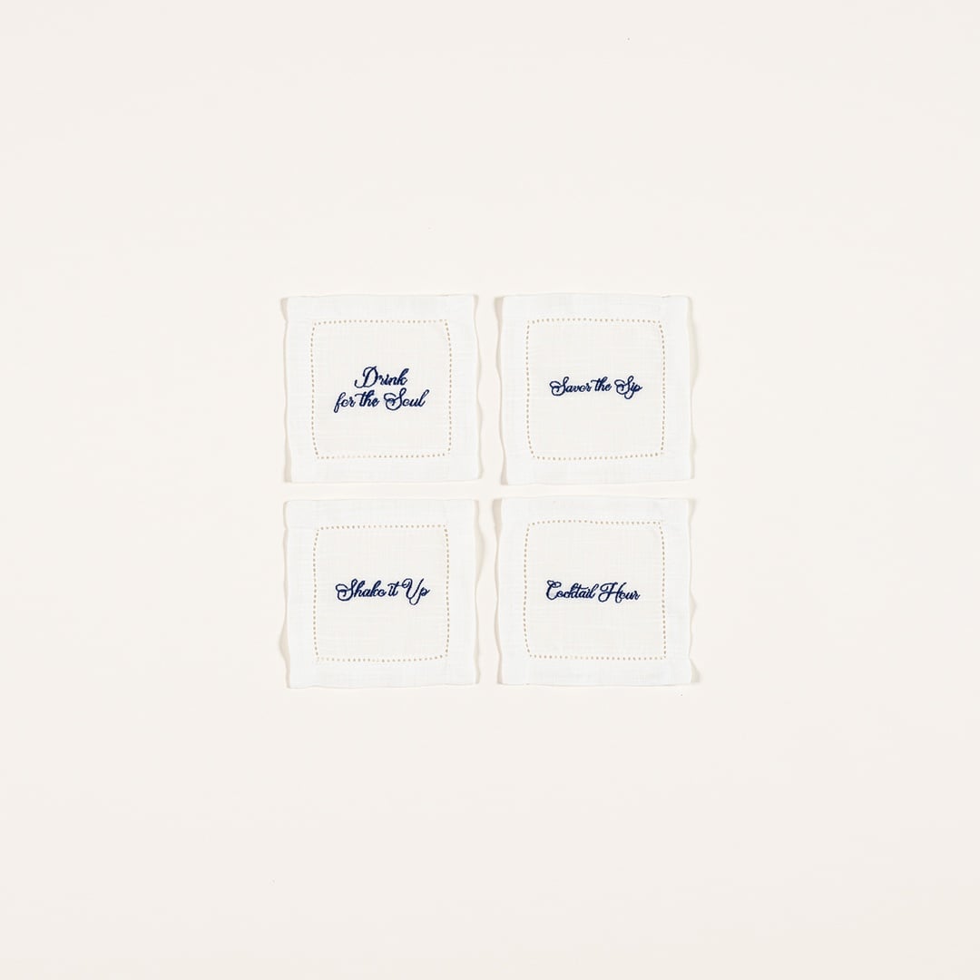 Prusa Nakışlı 4'lü Polyester %100 Polyester Kokteyl Peçetesi 13x13 Cm Beyaz