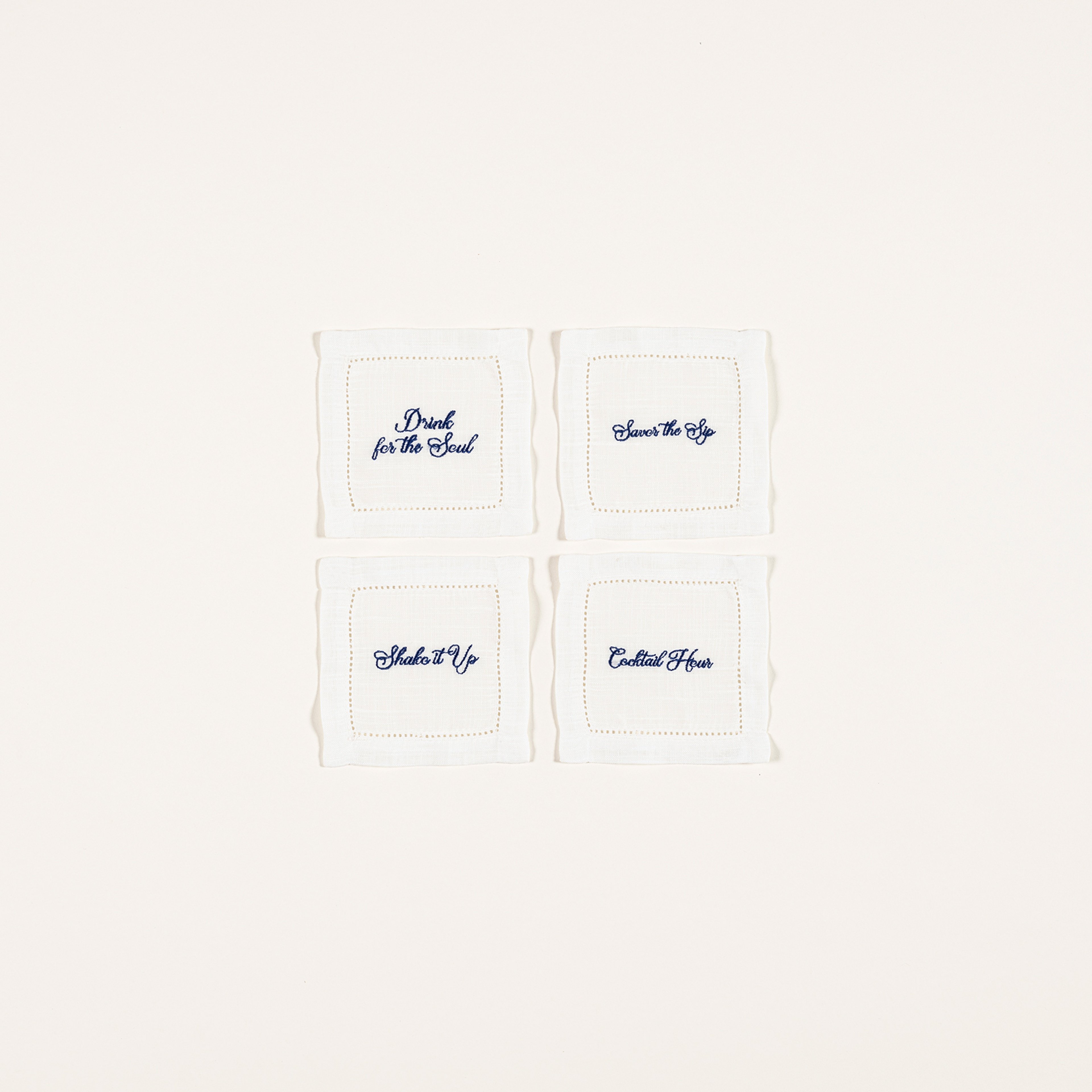 Prusa Nakışlı 4'lü Polyester %100 Polyester Kokteyl Peçetesi 13x13 Cm Beyaz