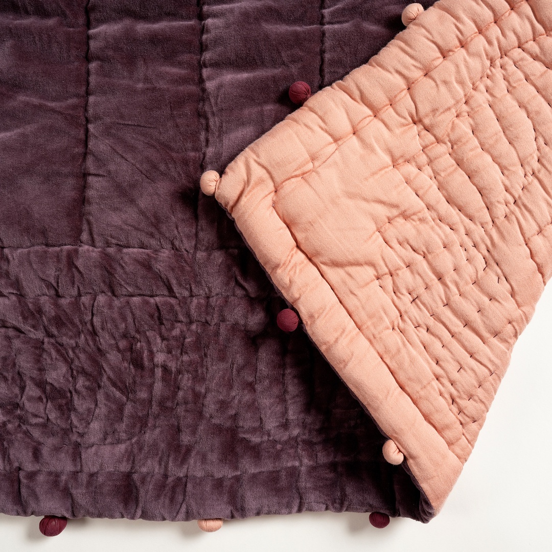 Okhla El İşi Kapitoneli Çift Kişilik Pamuk Kadife Pamuk Kadife Yatak Örtüsü Seti 240x260 Cm Vışne - Kıl