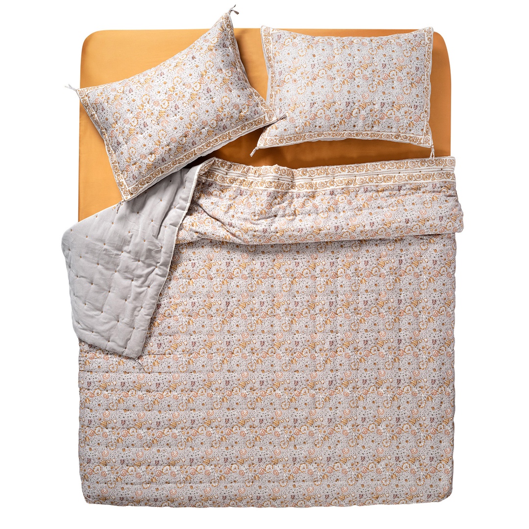 Okhla Gri Çift Kişilik Pamuk Kadife Yatak Örtüsü Seti