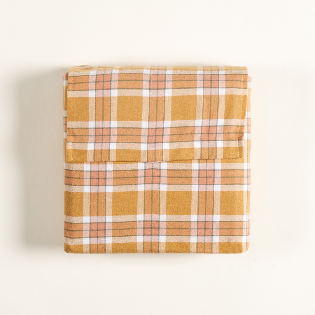 Vıseu Ekoseli Tek Kişilik Pamuk %100 Pamuk Flanel Nevresim Seti 160x220 Cm Hardal Sarısı