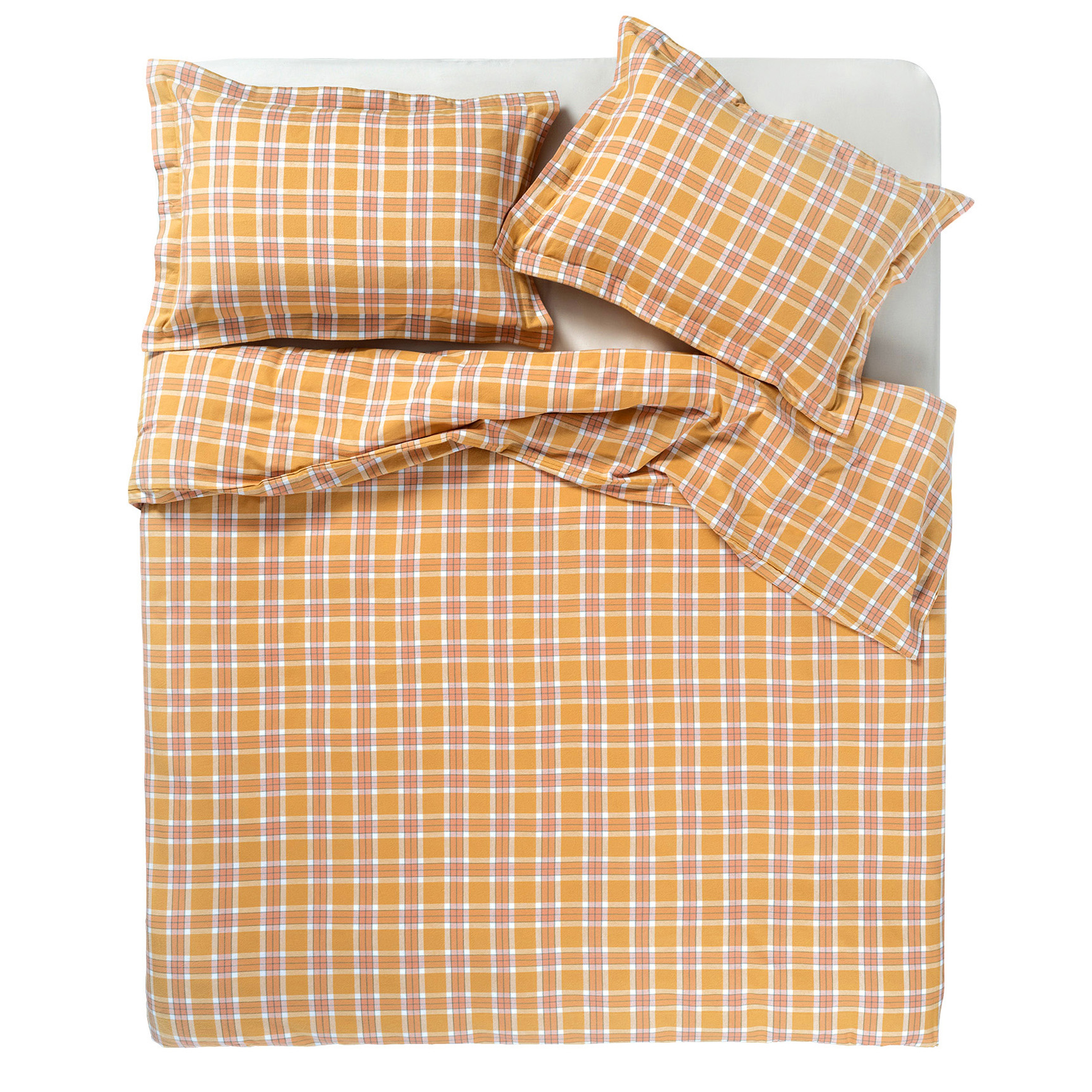 Vıseu Ekoseli Pamuk %100 Pamuk Flanel Nevresim Seti 260x220 Cm Hardal Sarısı