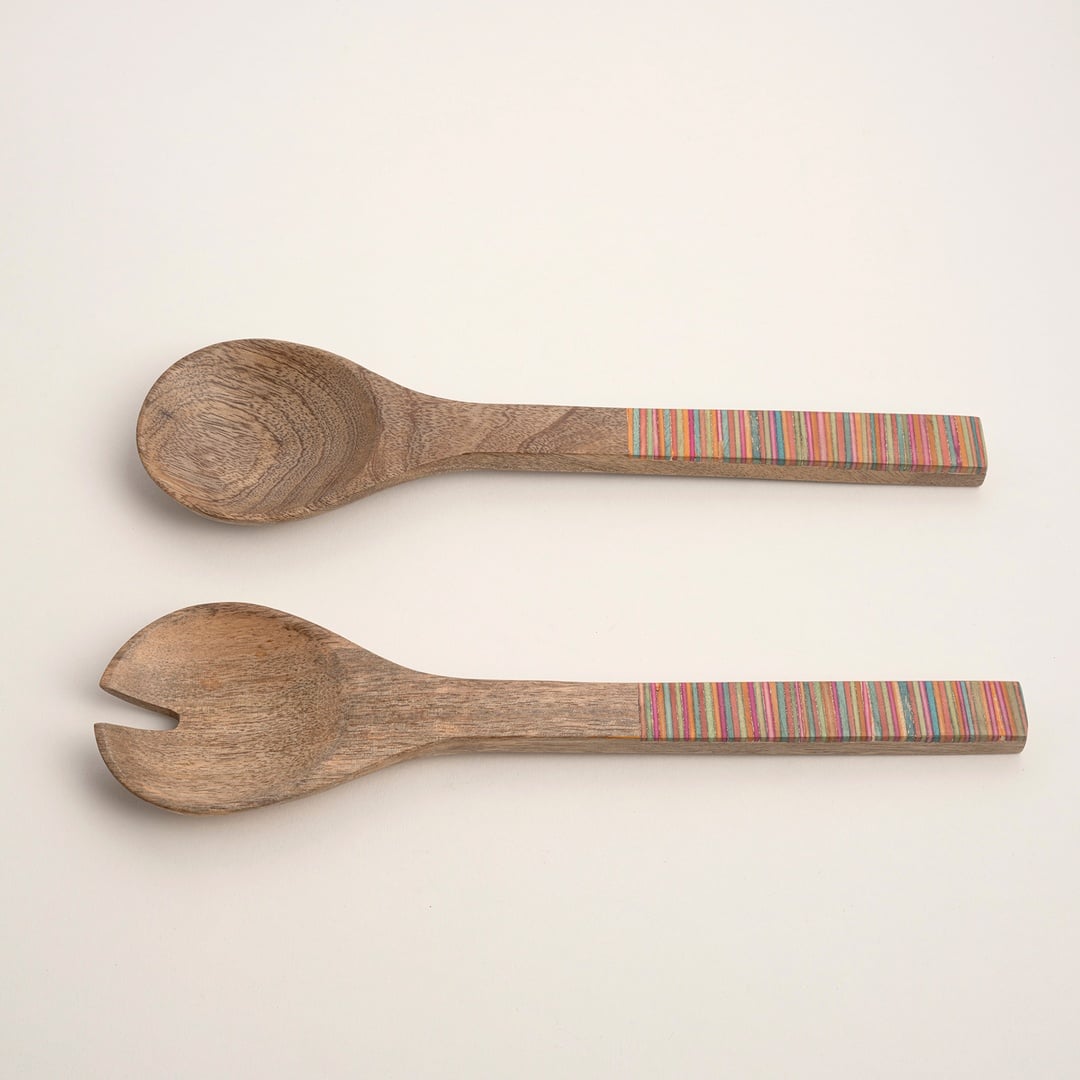 Lakrı Mango Ağacı Salata Kaşık Seti 30x7.5x1.5 Cm Natural
