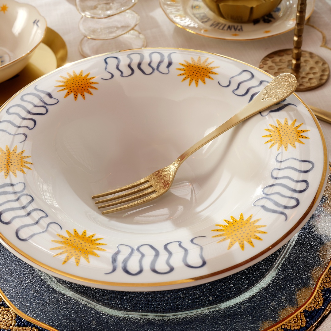 Lublın Porselen Makarna Tabağı 30x30x6.5 Cm Lacıvert - Sarı