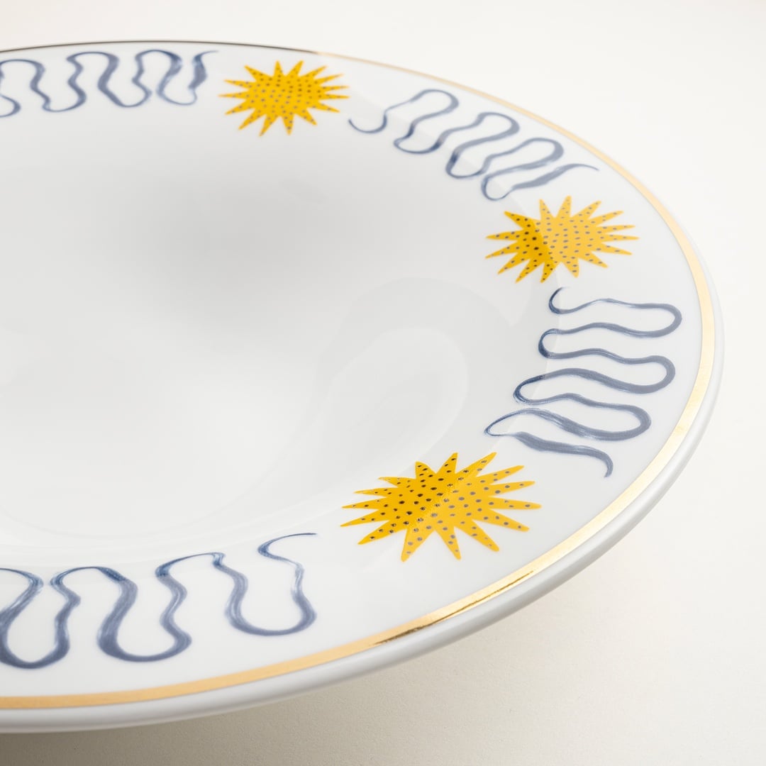 Lublın Porselen Makarna Tabağı 30x30x6.5 Cm Lacıvert - Sarı