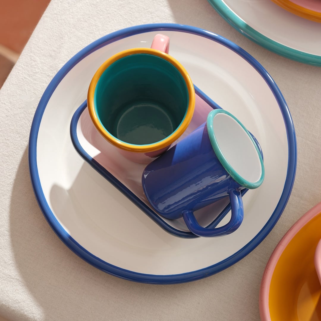 Frigya Emaye Tabak 25 Cm Beyaz - Kobalt