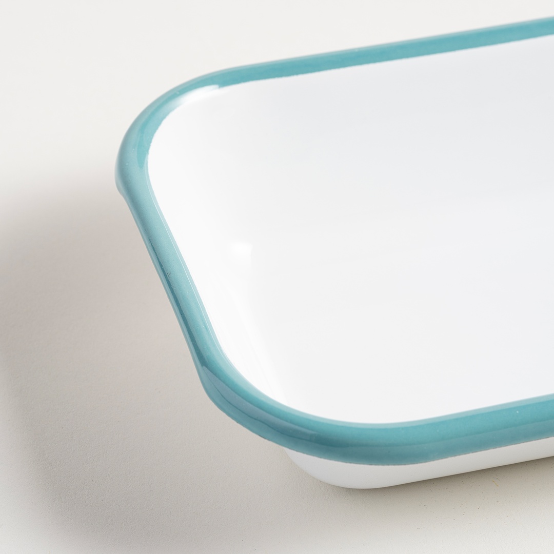 Frigya Emaye Tabak 16 Cm Beyaz - Turkuaz