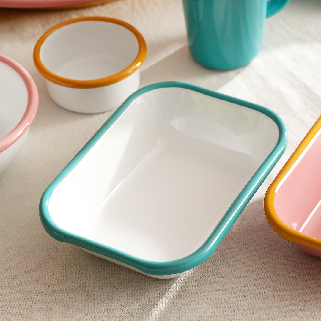 Frigya Emaye Tabak 16 Cm Beyaz - Turkuaz