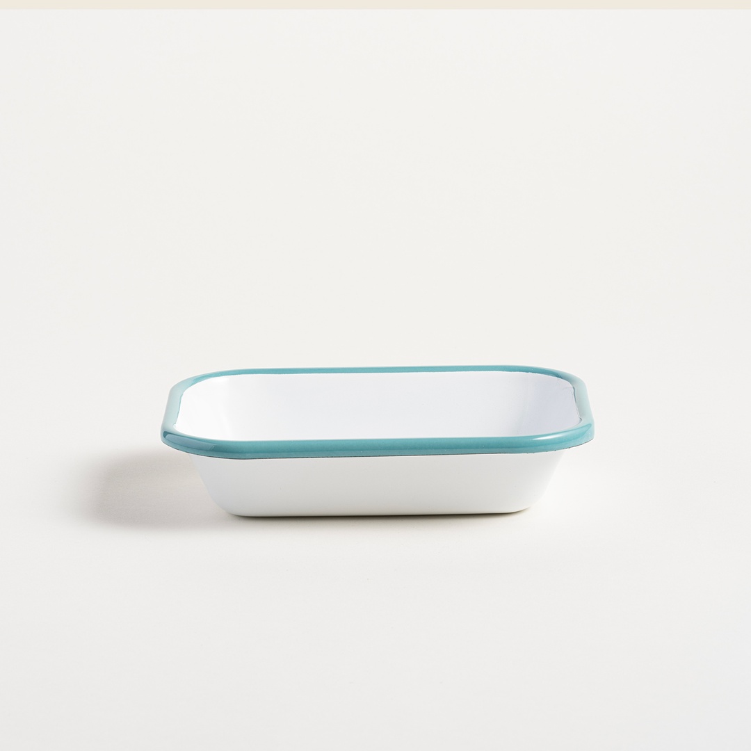 Frigya Emaye Tabak 16 Cm Beyaz - Turkuaz