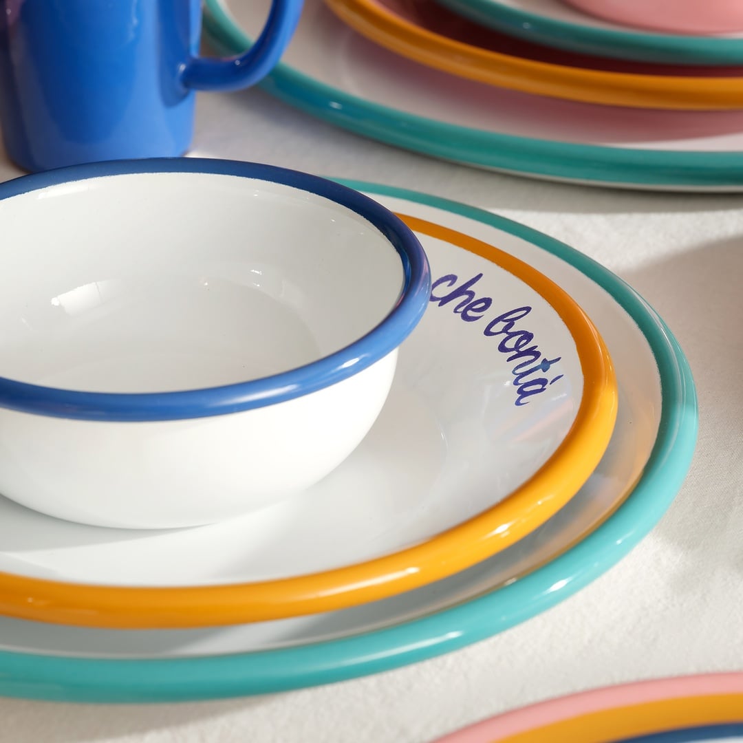 Frigya Emaye Tabak 32 Cm Beyaz - Turkuaz