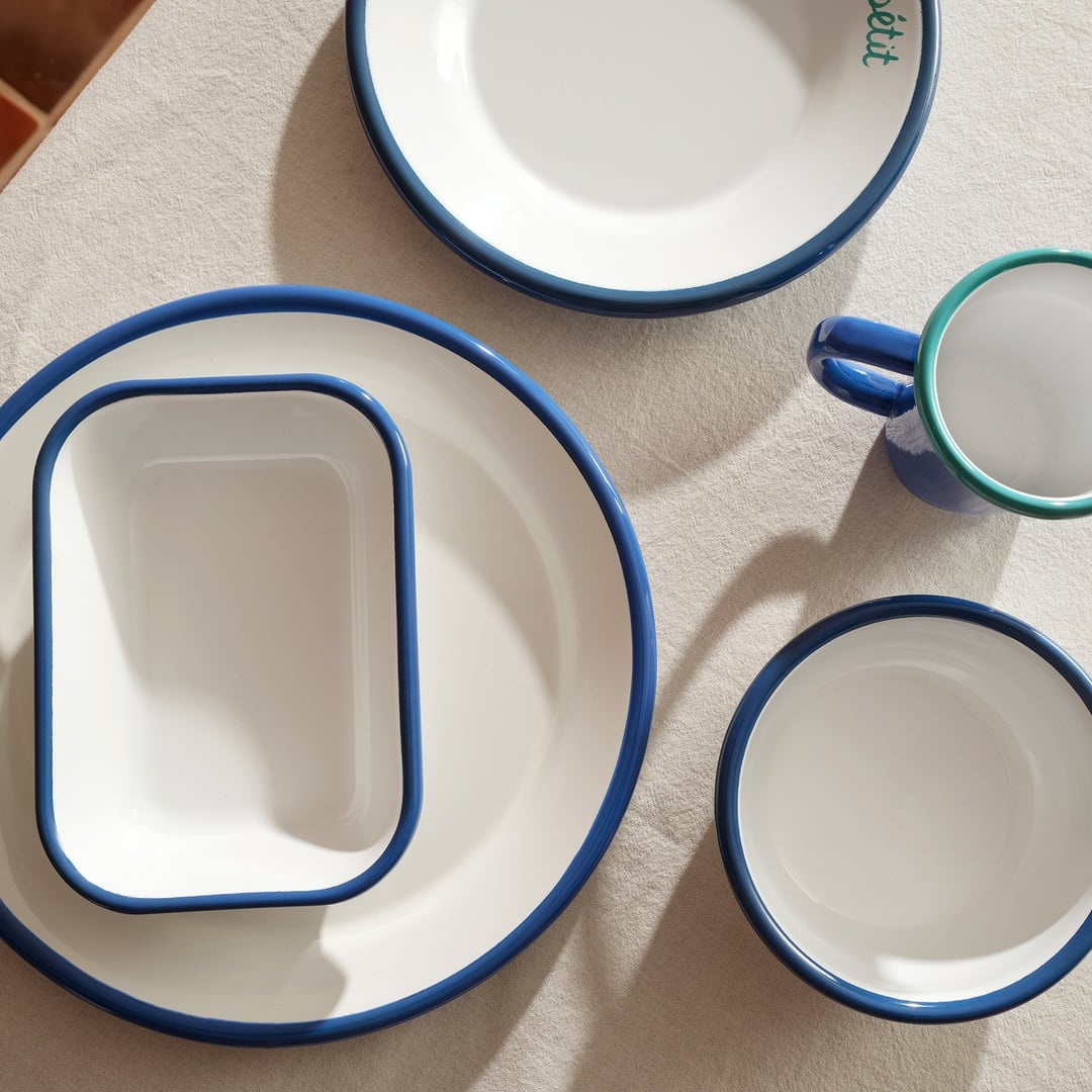 Frigya Emaye Tabak 16 Cm Beyaz - Kobalt