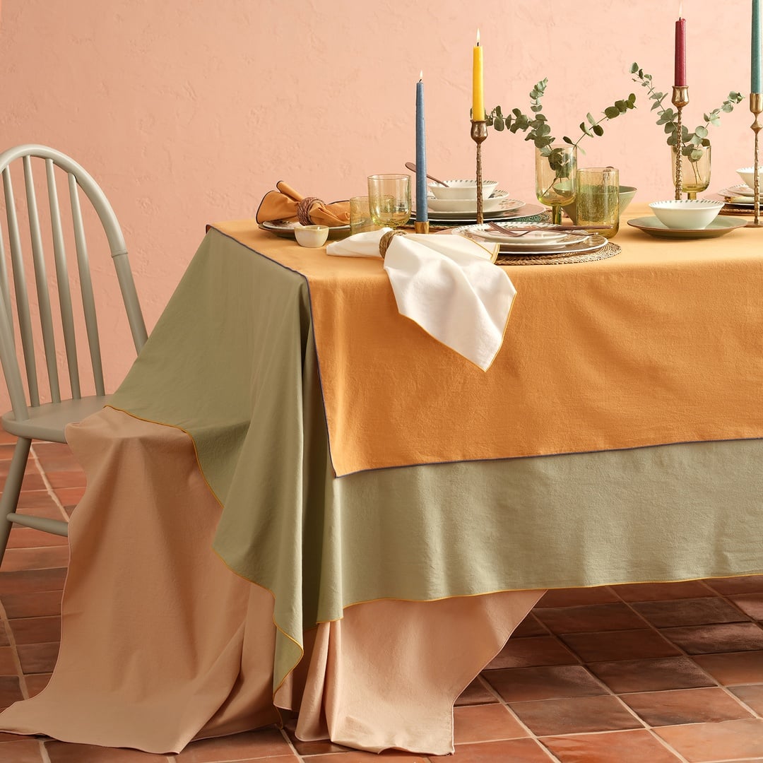 Solıd Overloklu Pamuk %100 Pamuk Masa Örtüsü 160x240 Cm Kum Rengı