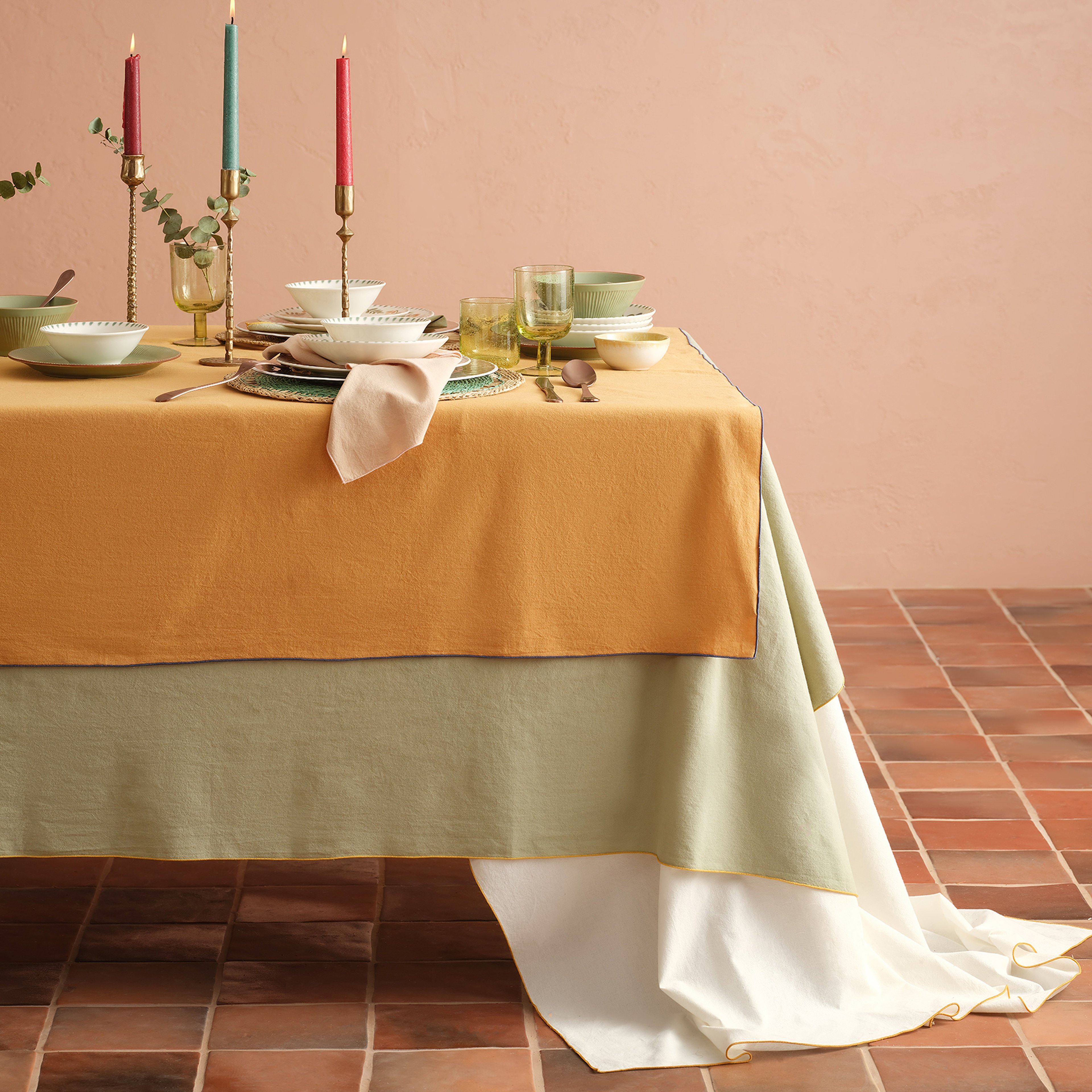 Solıd Overloklu Pamuk %100 Pamuk Masa Örtüsü 160x320 Cm Tarçın