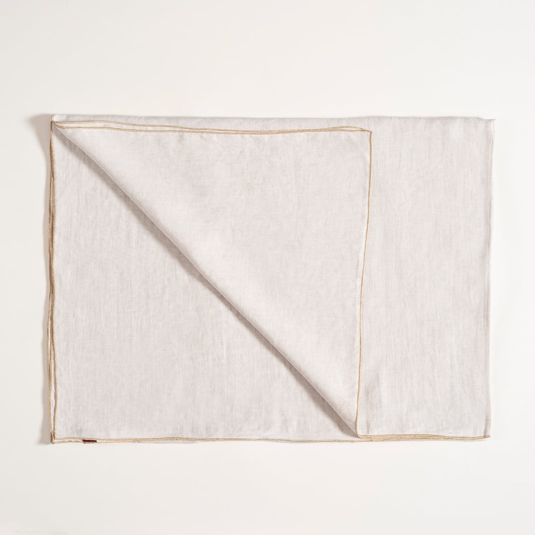 Nilüfer Overloklu Keten %100 Keten Masa Örtüsü 150x220 Cm Bej