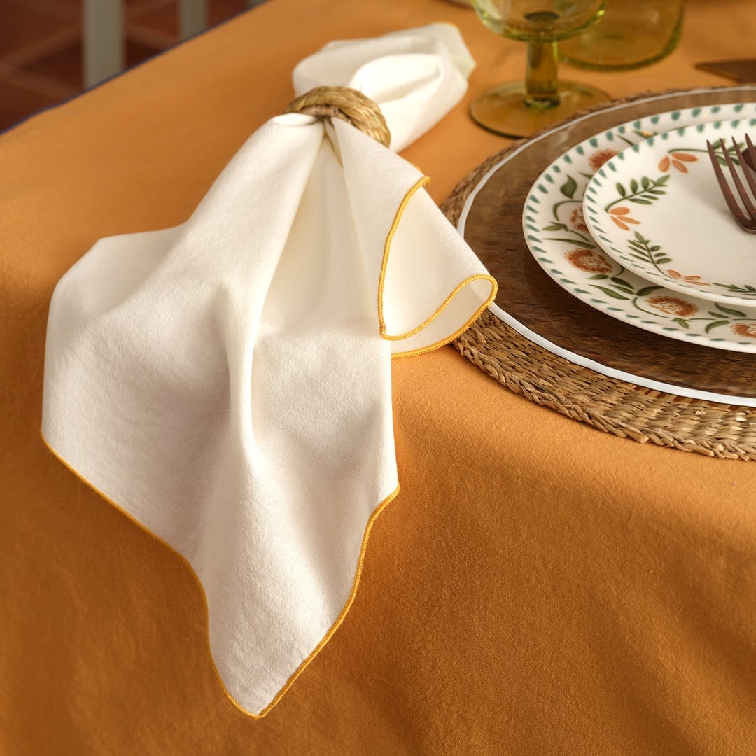 Solıd Overloklu 2'li Pamuk %100 Pamuk Peçete 45x45 Cm Ekru