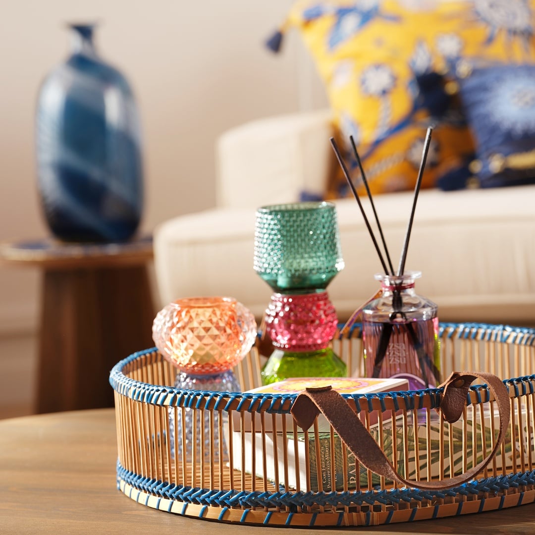 Tam Dao Bambu - Pu Deri Dekoratif Tepsi 40x40x10 Cm Natural - Turuncu