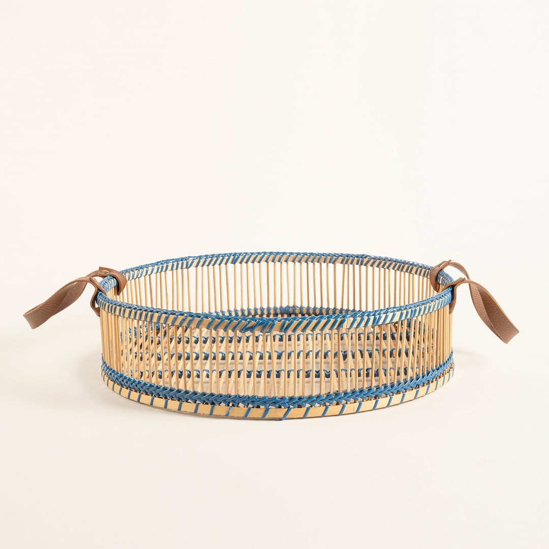 Tam Dao Bambu - Pu Deri Dekoratif Tepsi 40x40x10 Cm Natural - Turuncu