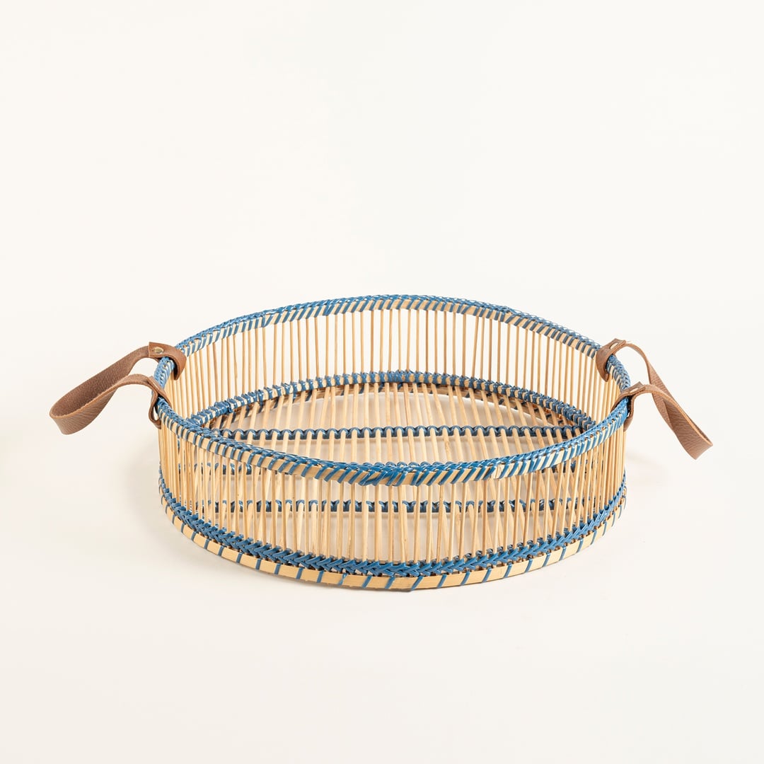 Tam Dao Bambu - Pu Deri Dekoratif Tepsi 40x40x10 Cm Natural - Turuncu