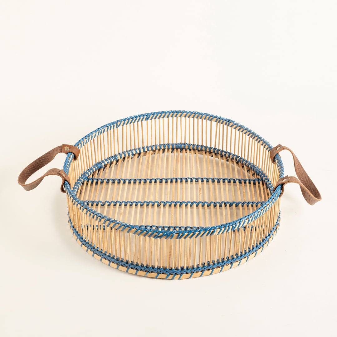 Tam Dao Bambu - Pu Deri Dekoratif Tepsi 40x40x10 Cm Natural - Turuncu