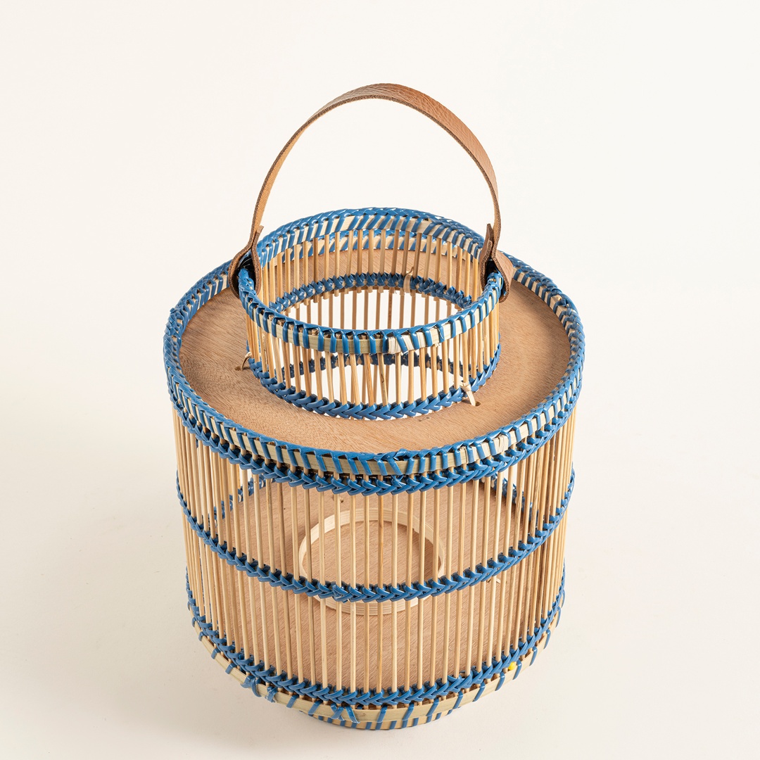 Tam Dao Bambu- Cam- Pu Deri Fener 25x25x30 Cm Natural - Mavi