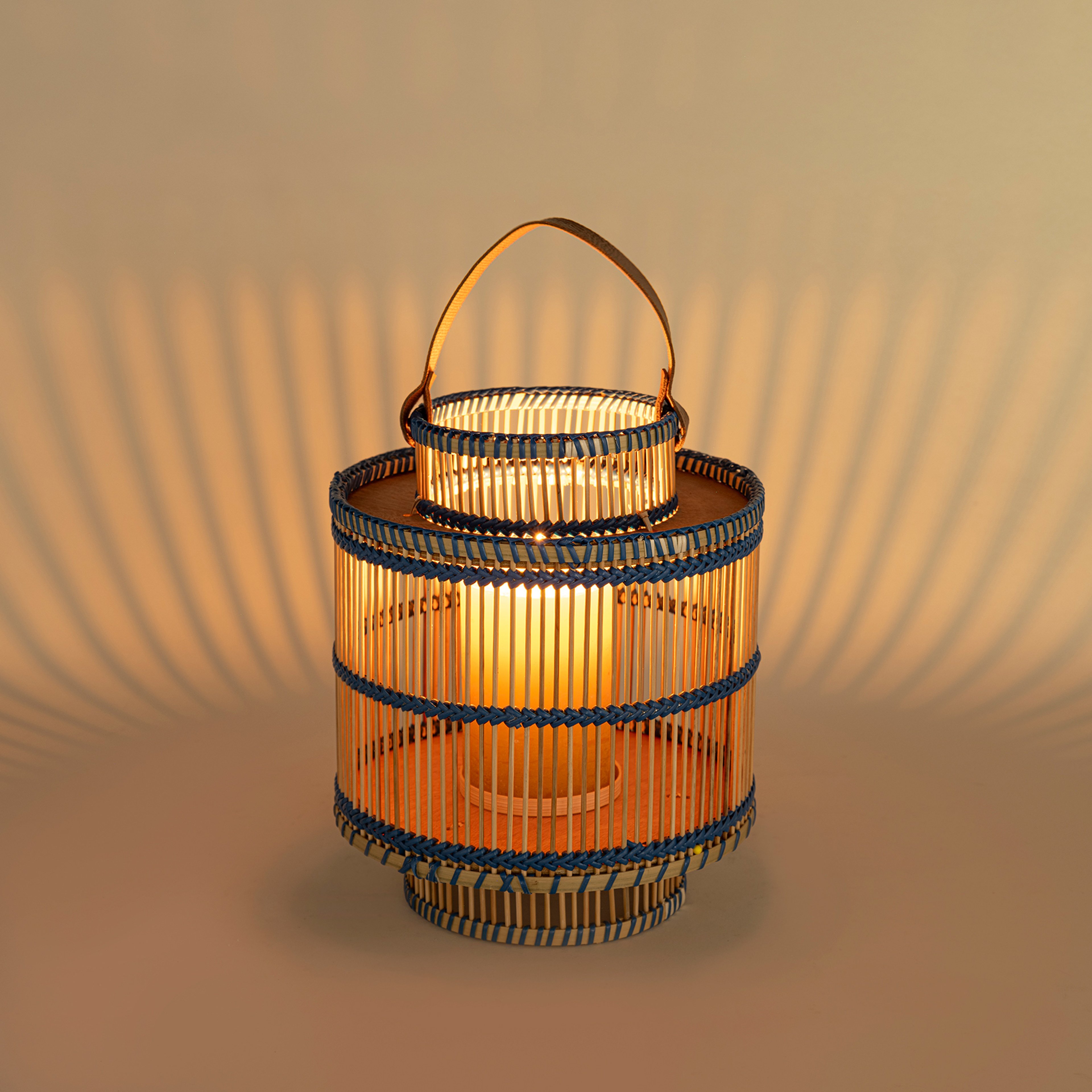 Tam Dao Bambu- Cam- Pu Deri Fener 25x25x30 Cm Natural - Mavi