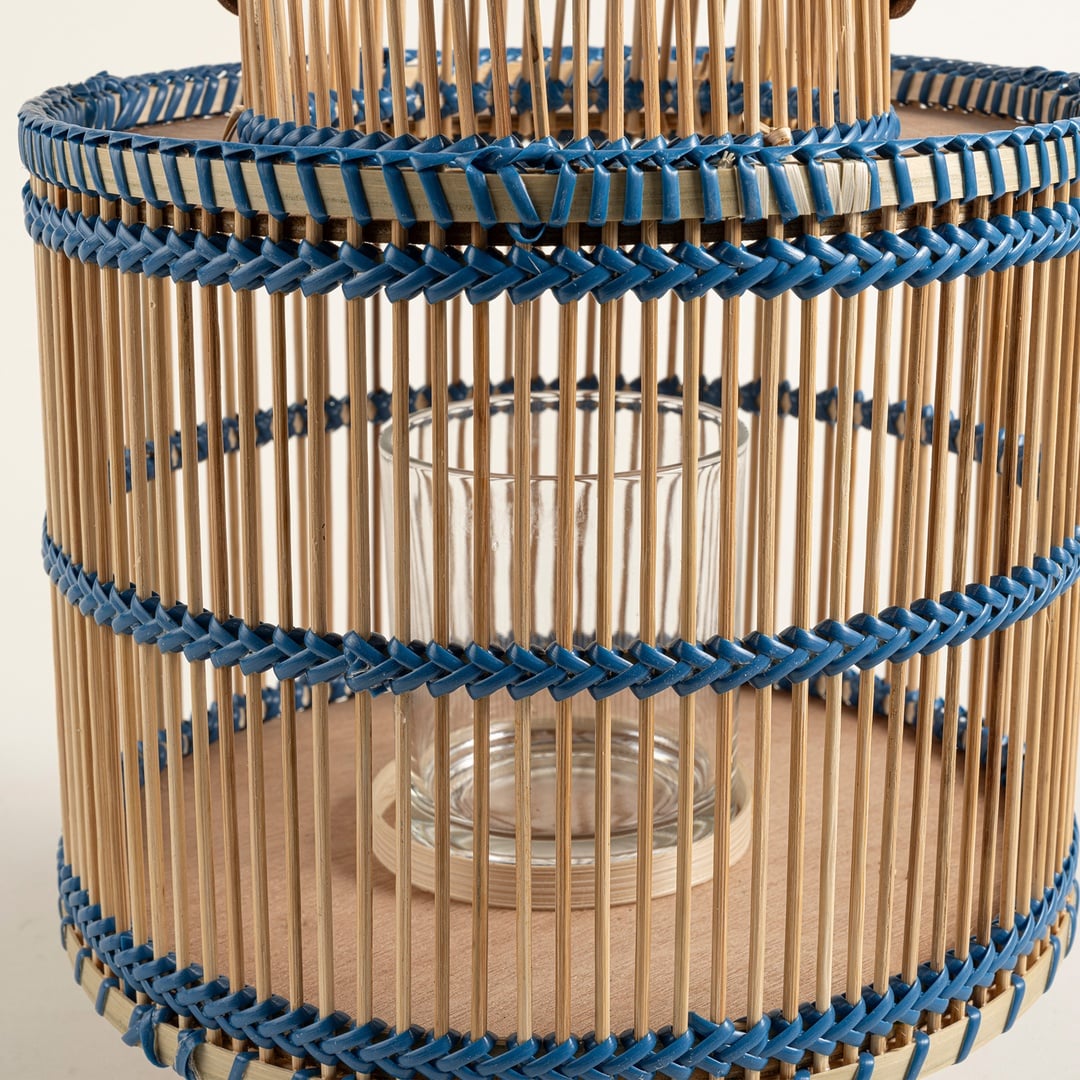 Tam Dao Bambu- Cam- Pu Deri Fener 25x25x30 Cm Natural - Mavi