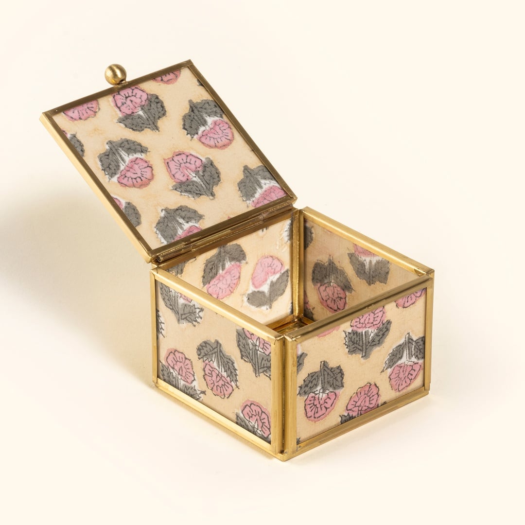 Fagu Cam Dekoratif Kutu 8x8x6 Cm Pembe - Yeşil