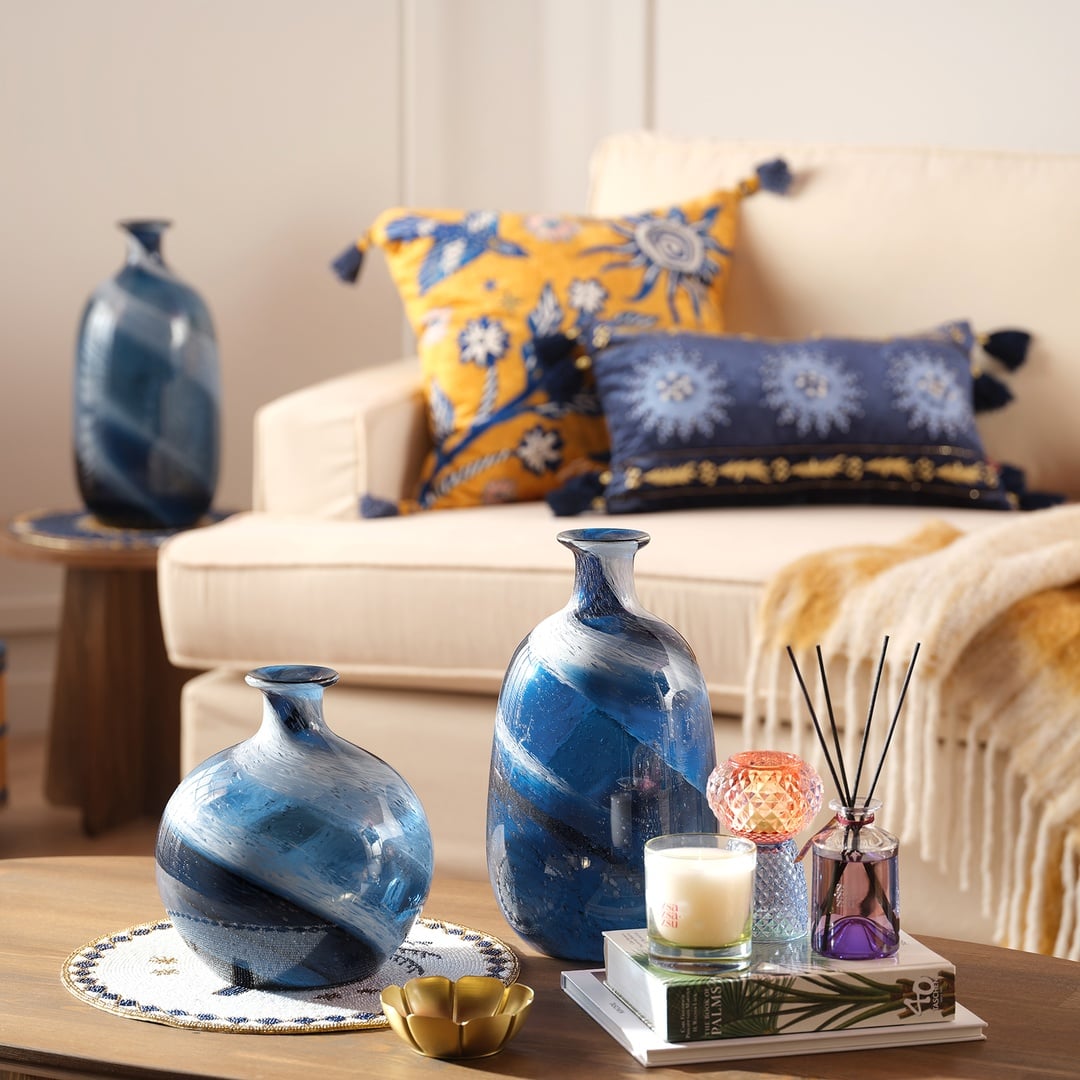 Macau Cam Vazo 21.5x21.5x24 Cm Mavi