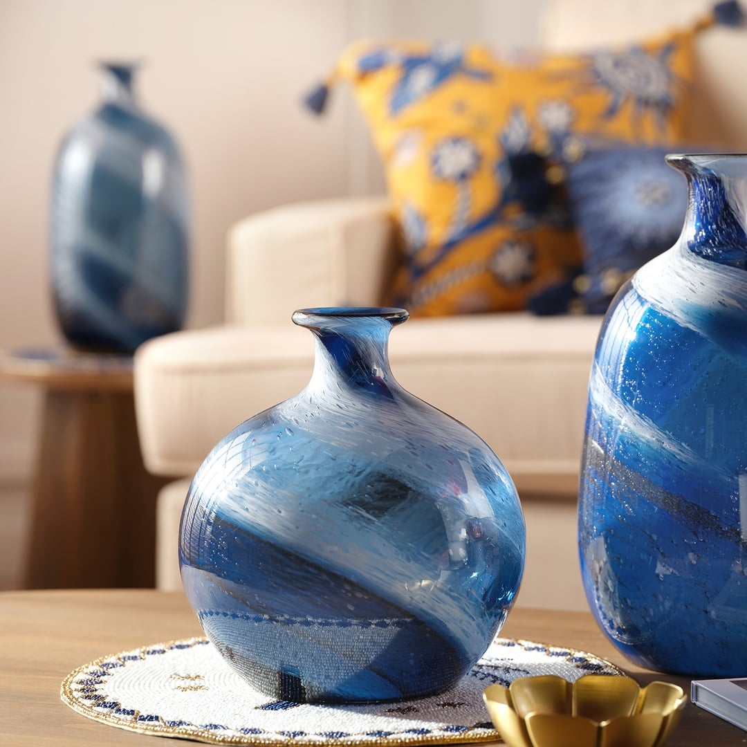 Macau Cam Vazo 21.5x21.5x24 Cm Mavi