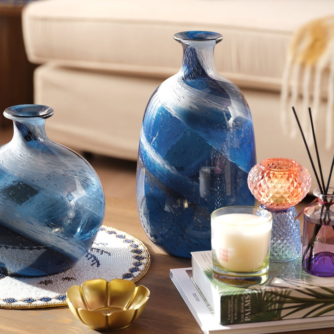 Macau Cam Vazo 18.5x18.5x33 Cm Mavi