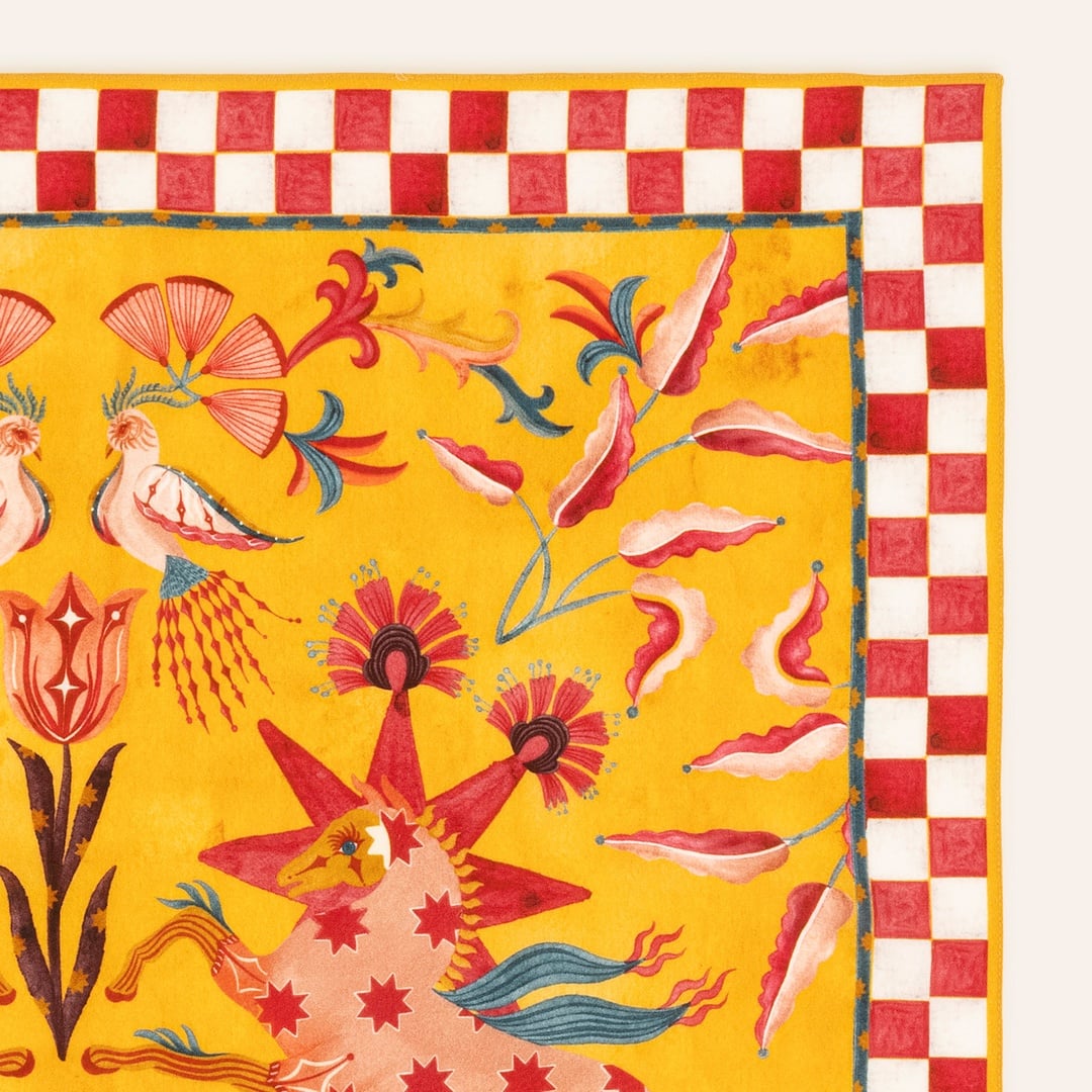 Pera Dijital Baskılı %100 Yün Fular 90x90 Cm Sarı